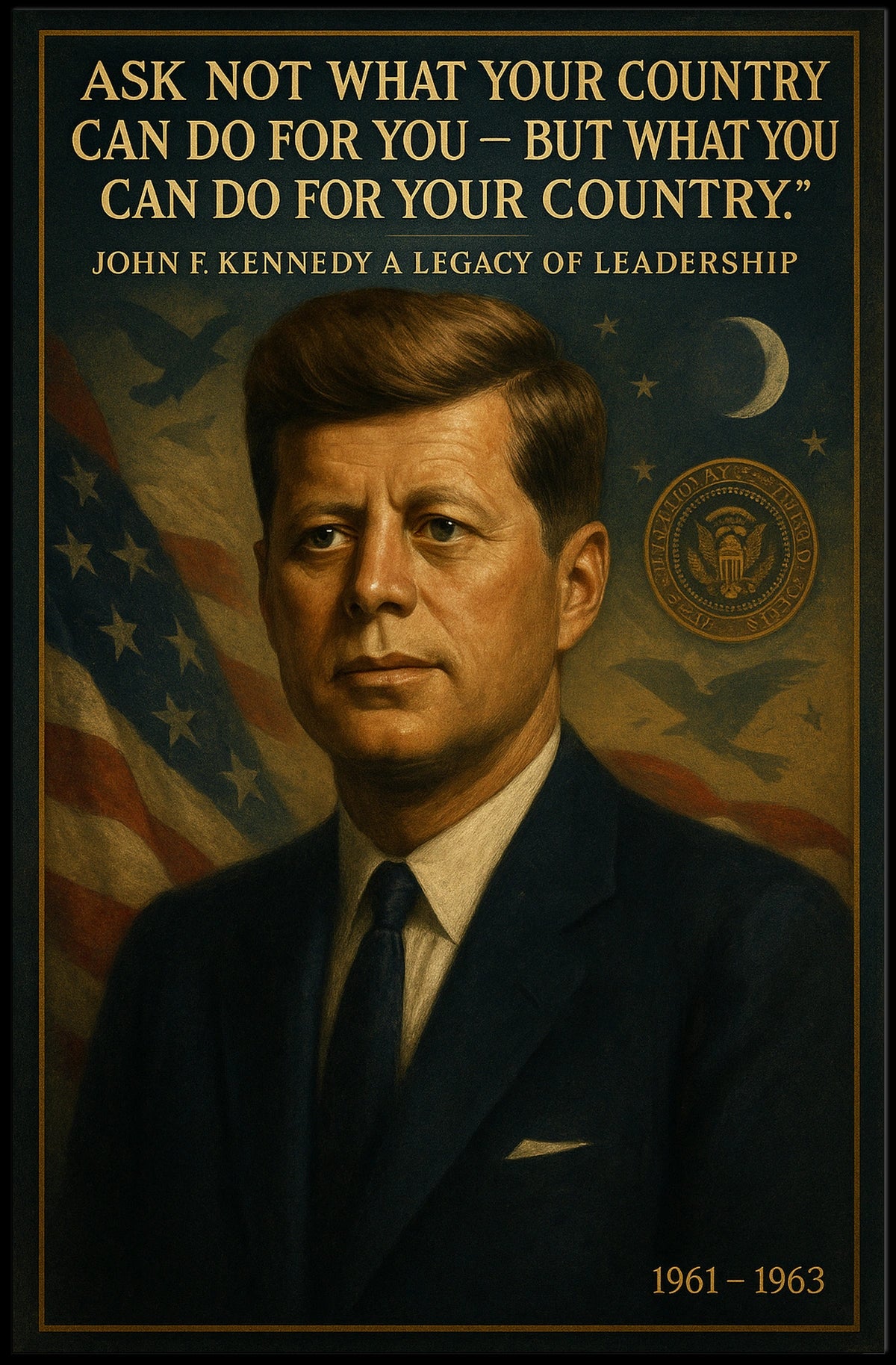 JFK Patriotic Leadership Vintage Poster with Quote