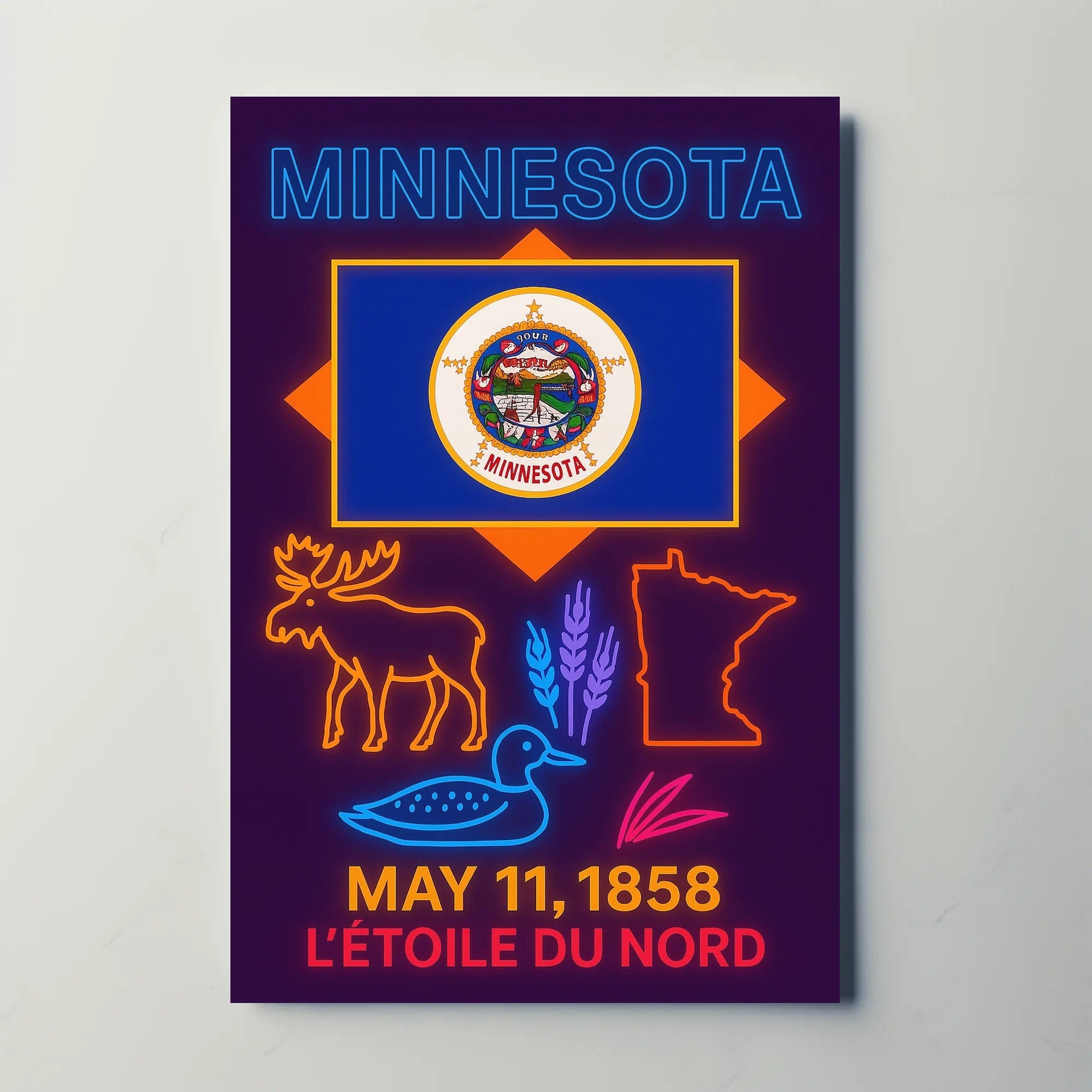 Minnesota Heritage Neon Art Print Cultural or Heritage Poster
