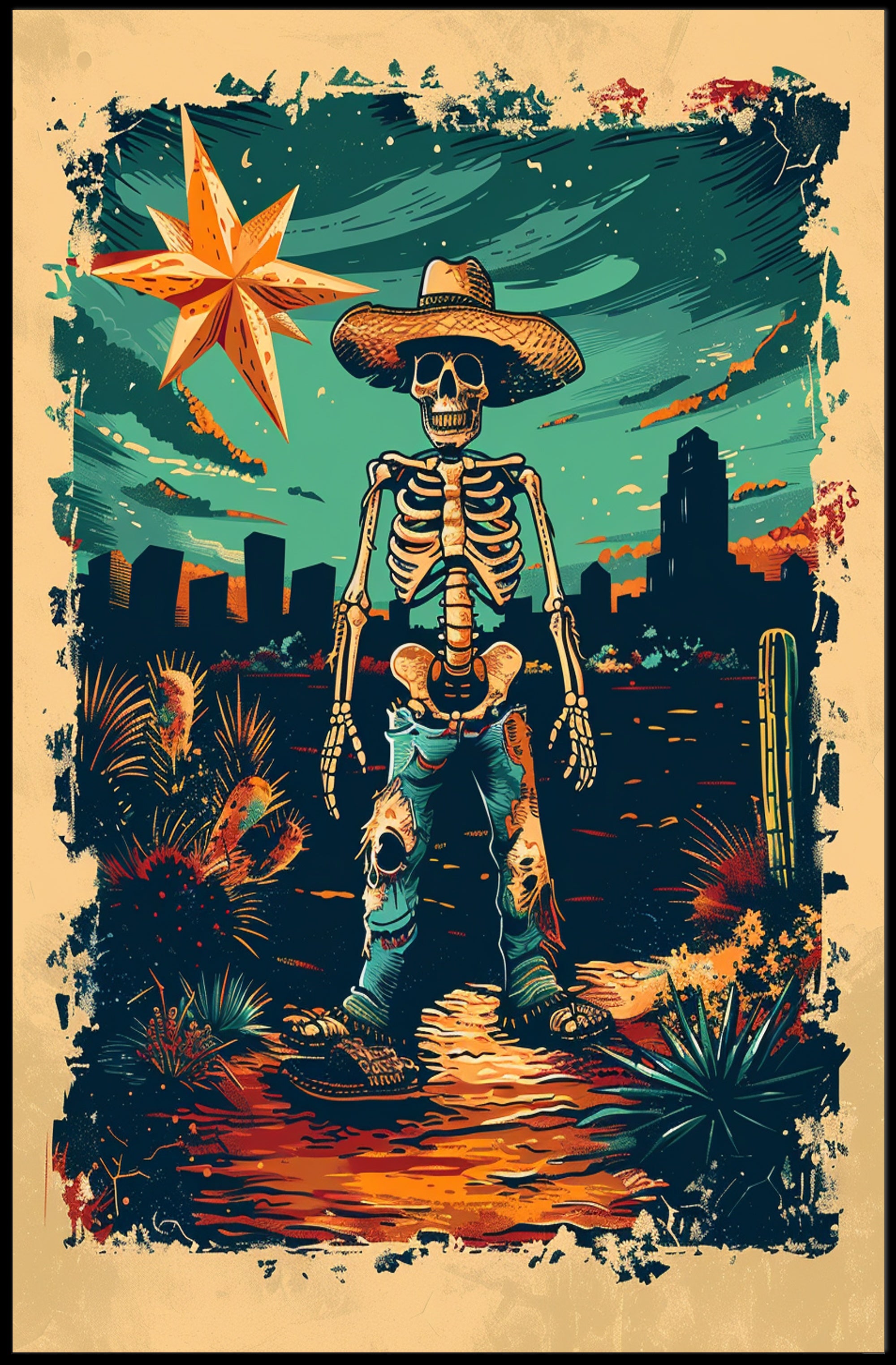 Desert Skeleton Cowboy Poster PosterGoat