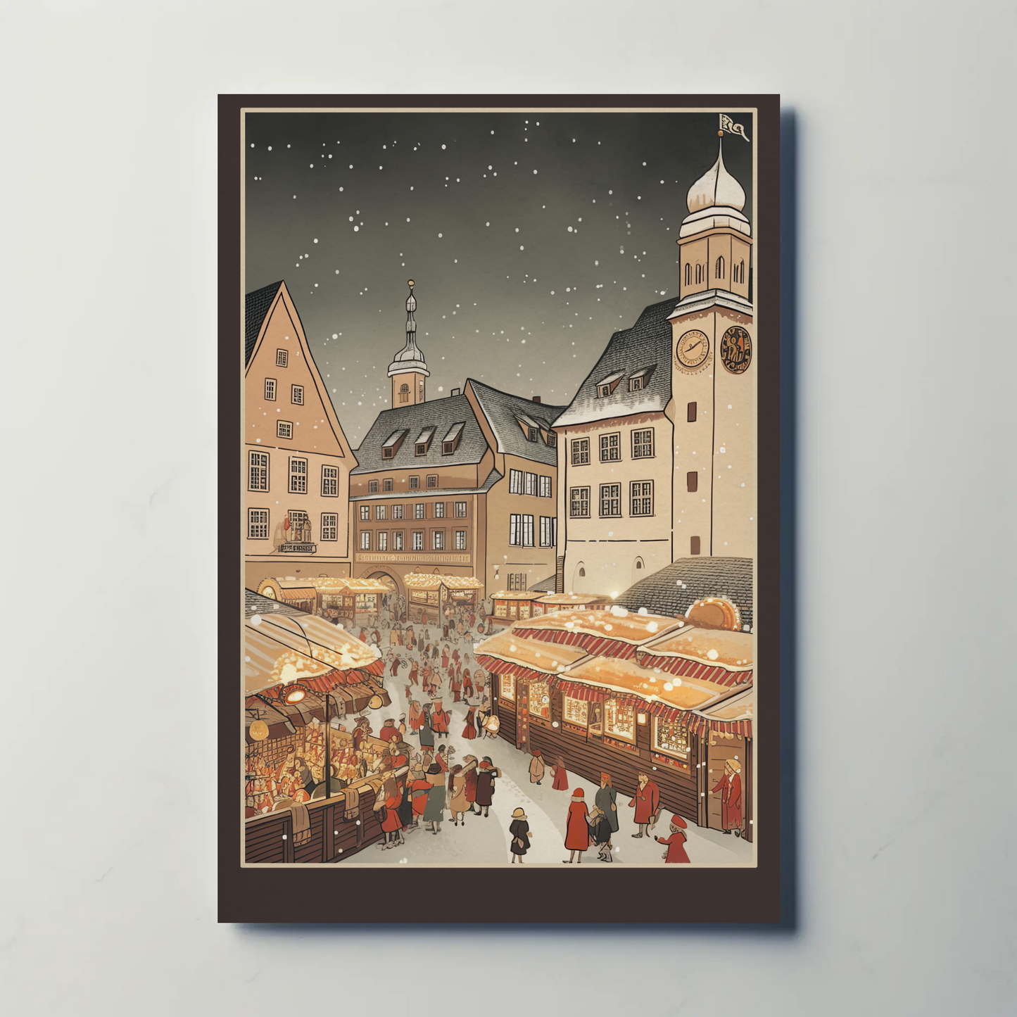 German Christmas Market Festive Winter Town Travel Poster