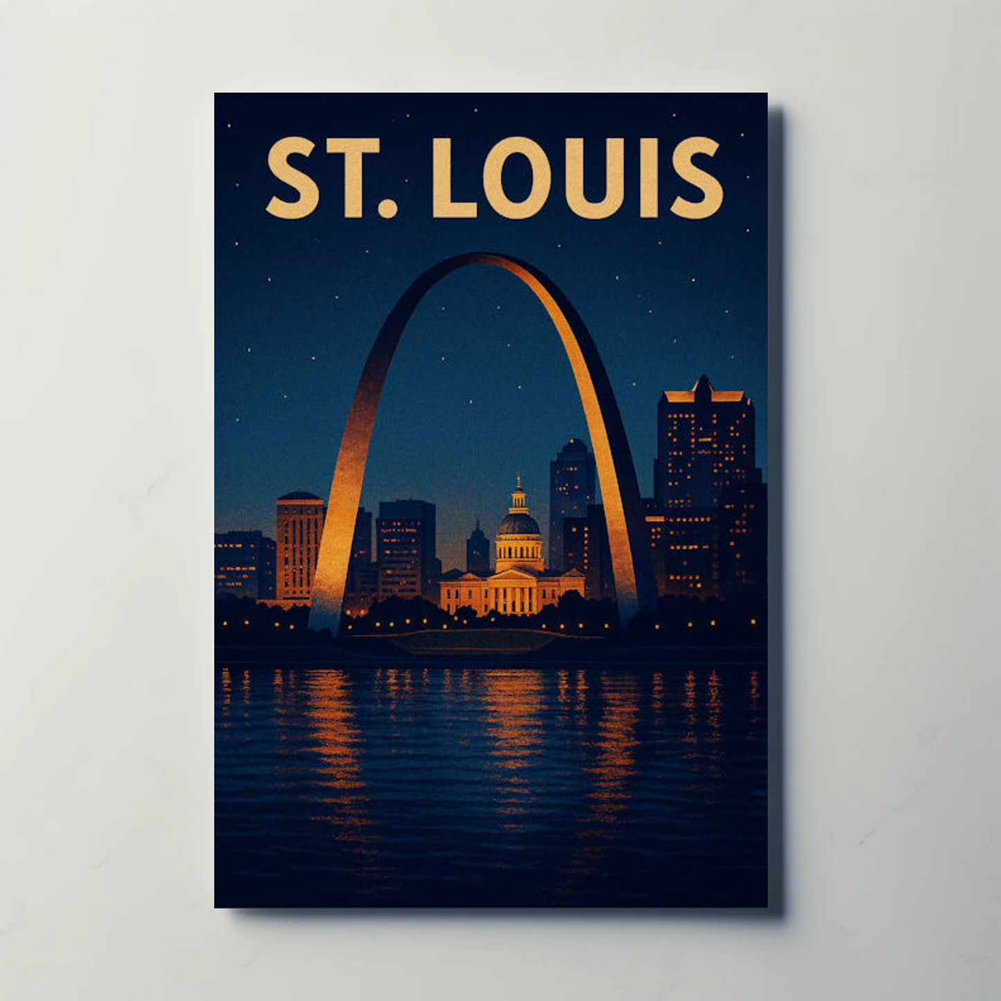 St Louis Arch Night Skyline Reflections River Poster