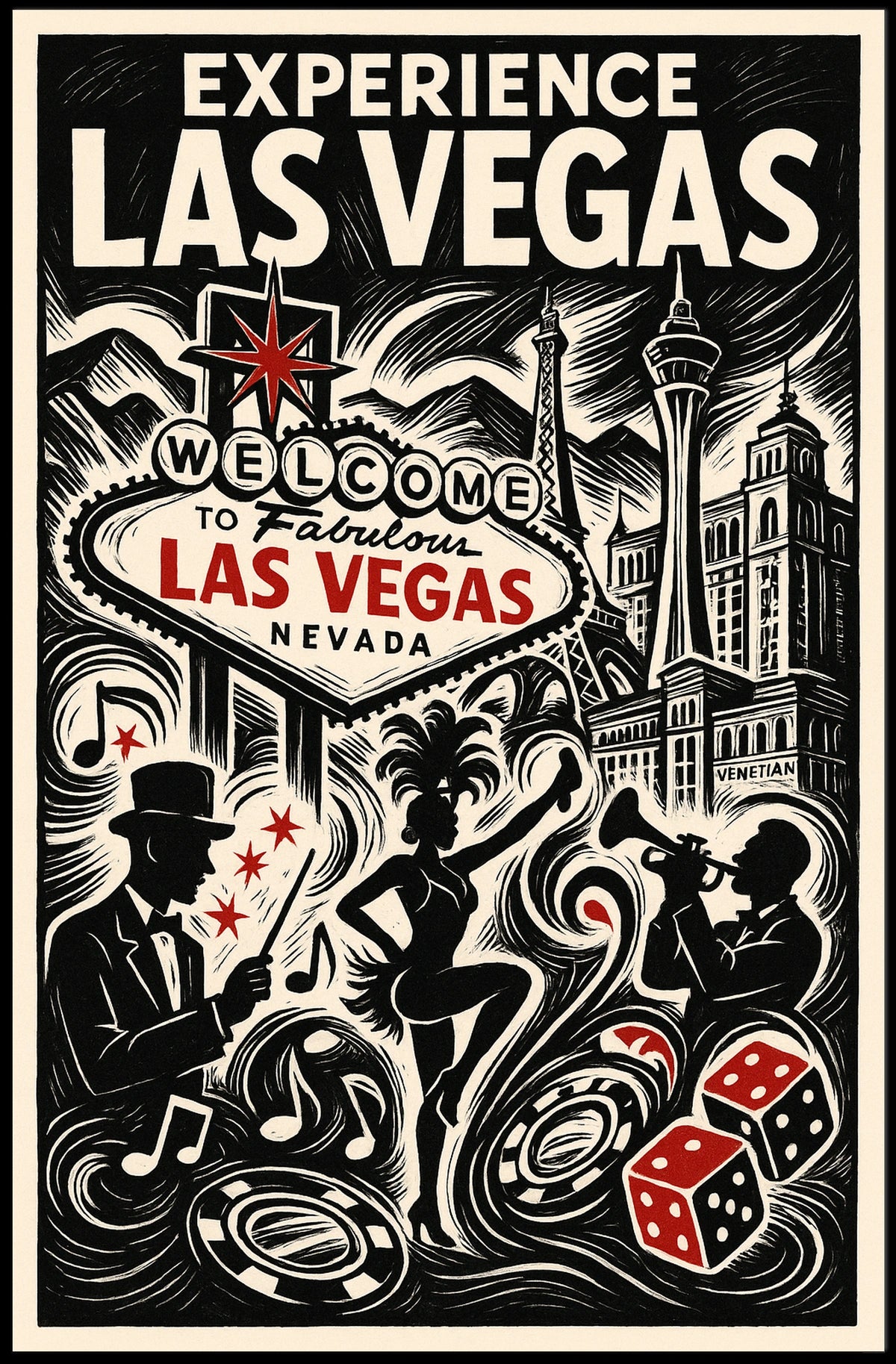 Las Vegas Poster Vibrant Neon Skyline For Home Decor