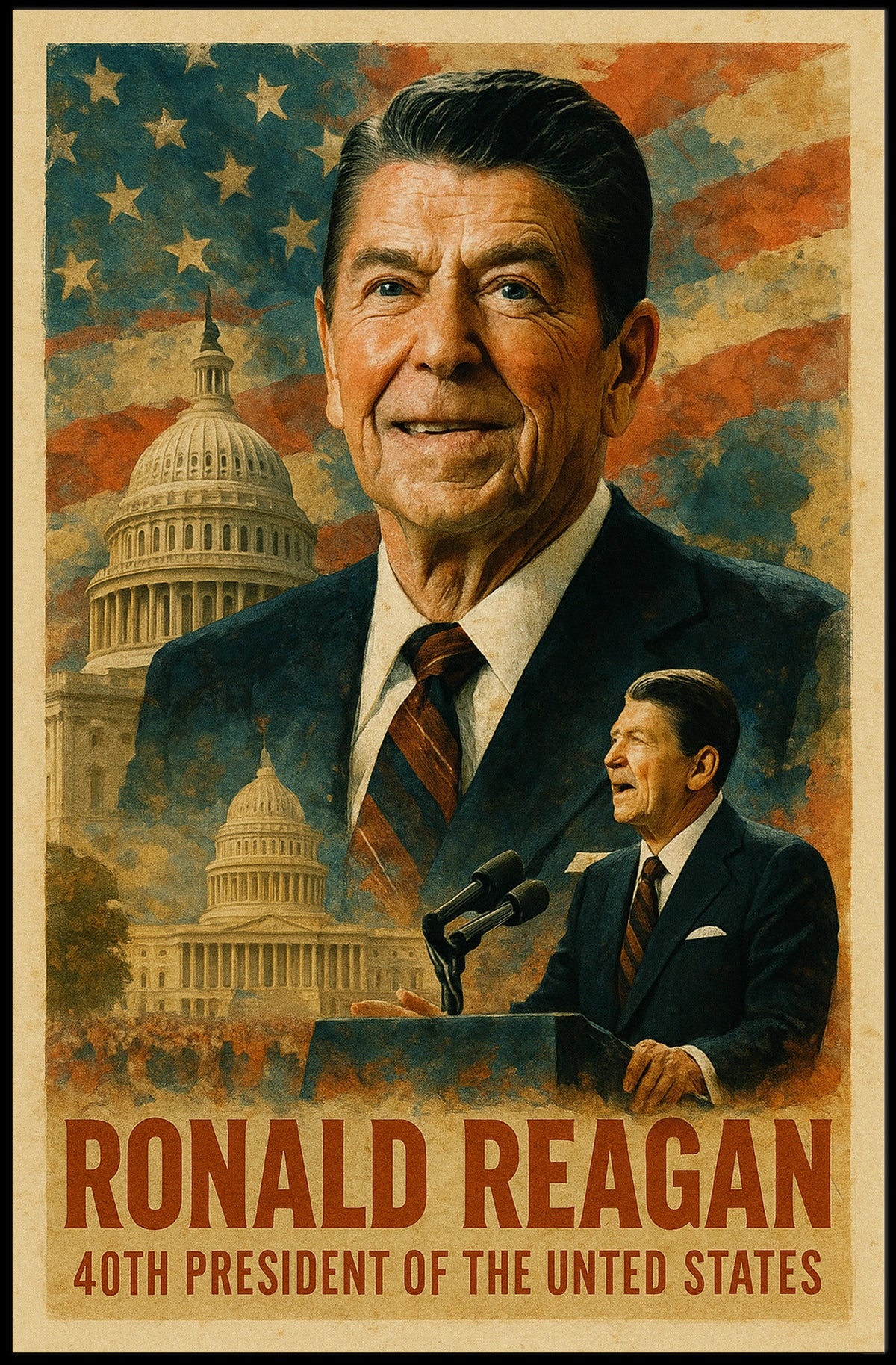 Ronald Reagan 40th President of the United States Layered Digital Collage Poster