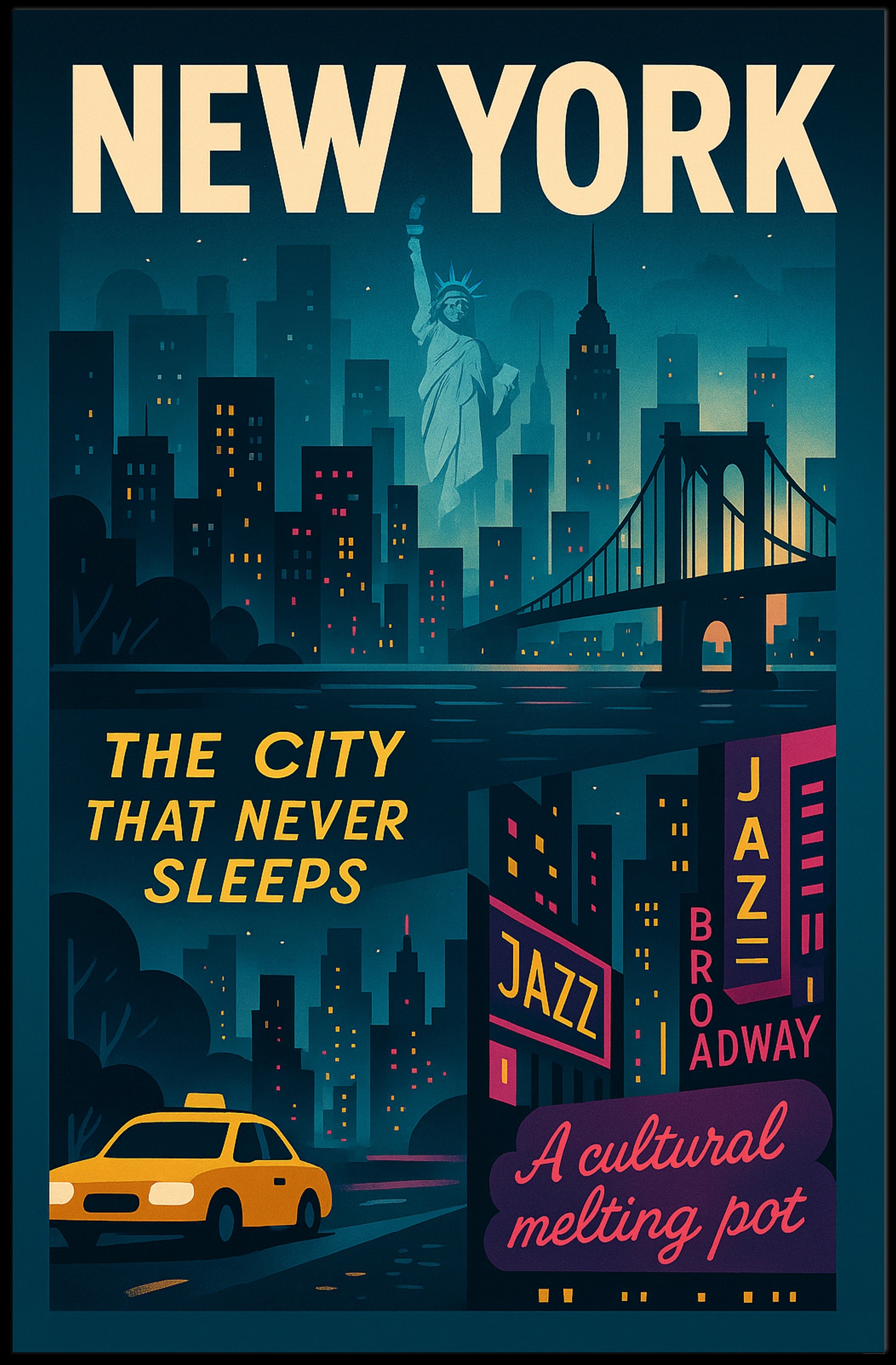 New York City Dynamic Urban Cityscape Poster PosterGoat