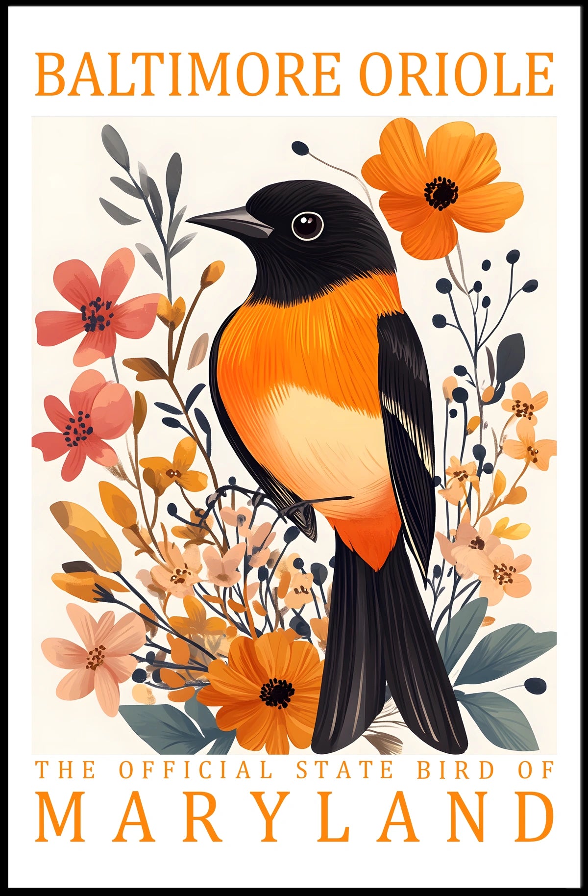Baltimore Oriole Maryland State Bird Art Poster