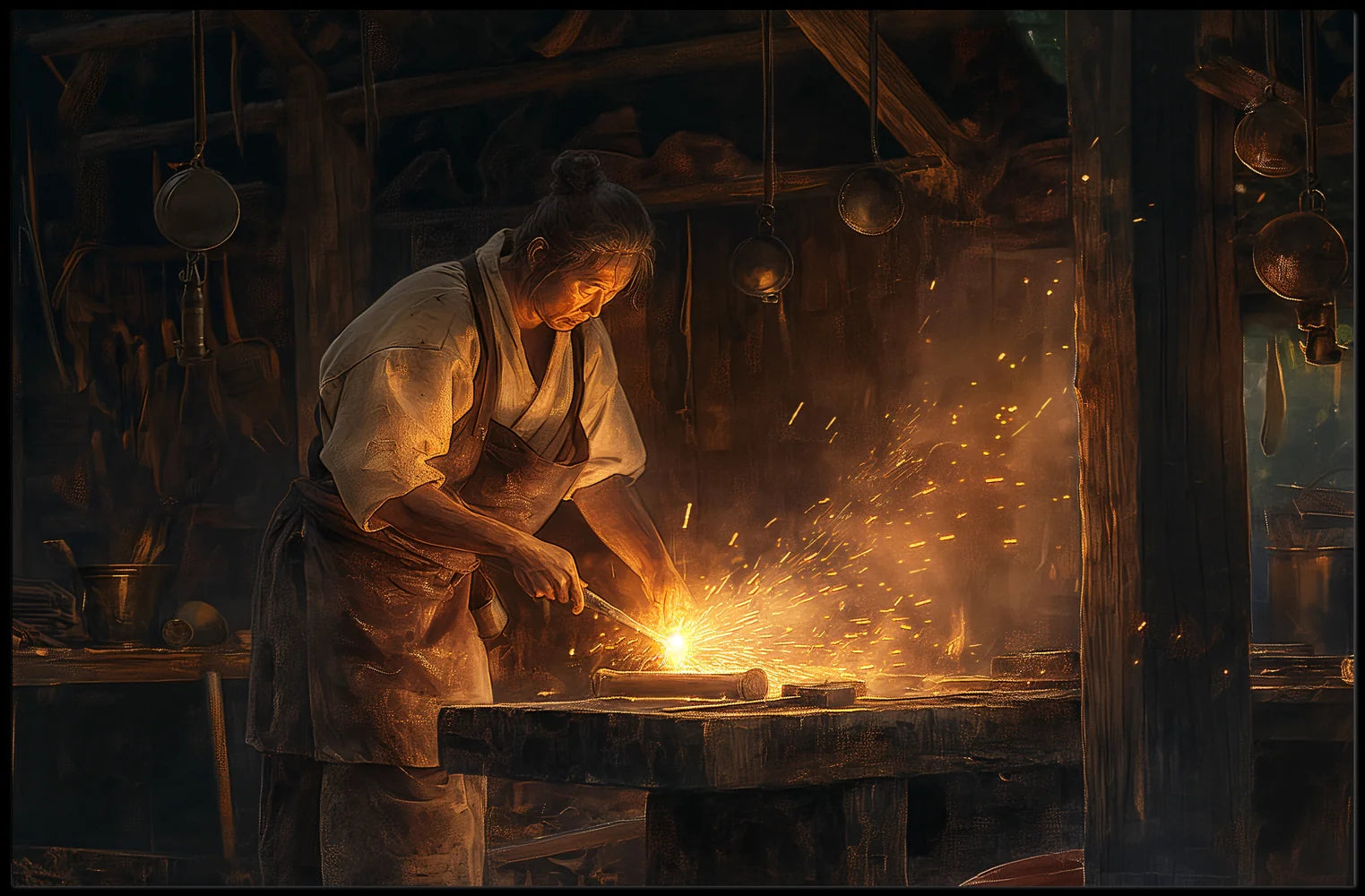 Blacksmith Craftsmanship in Historical Forge Art Poster