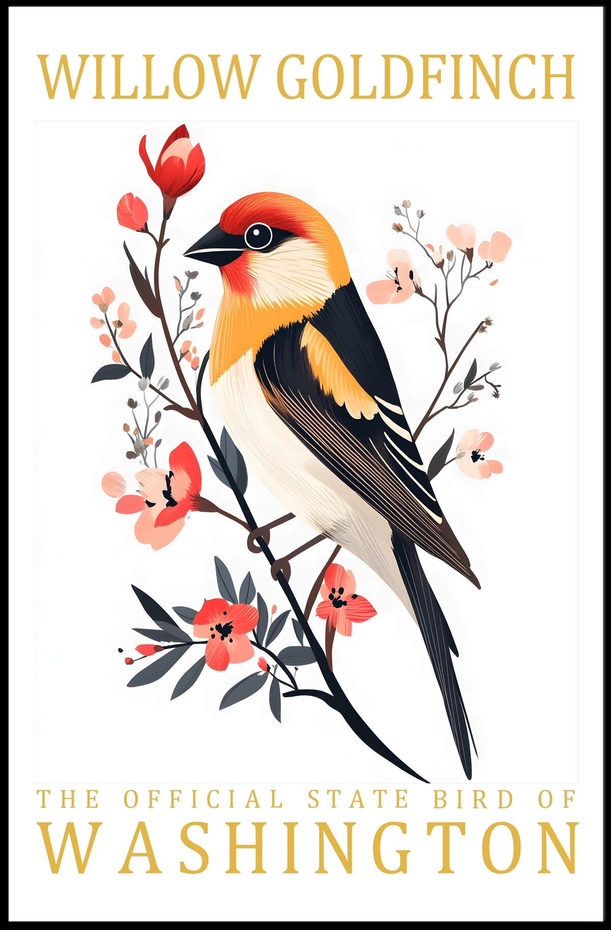 Willow Goldfinch Art Poster: Washington's Vibrant State Bird