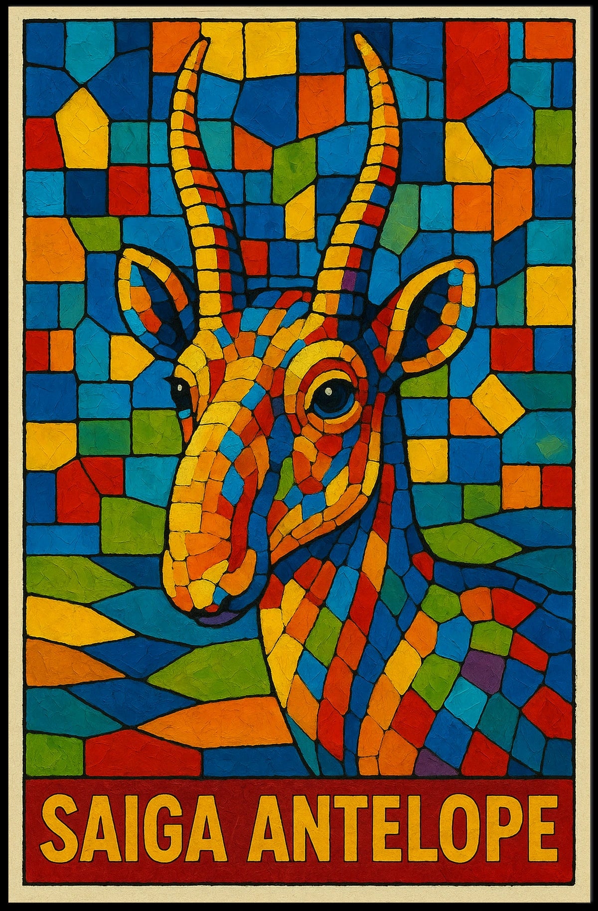 Saiga Antelope Mosaic Art Poster