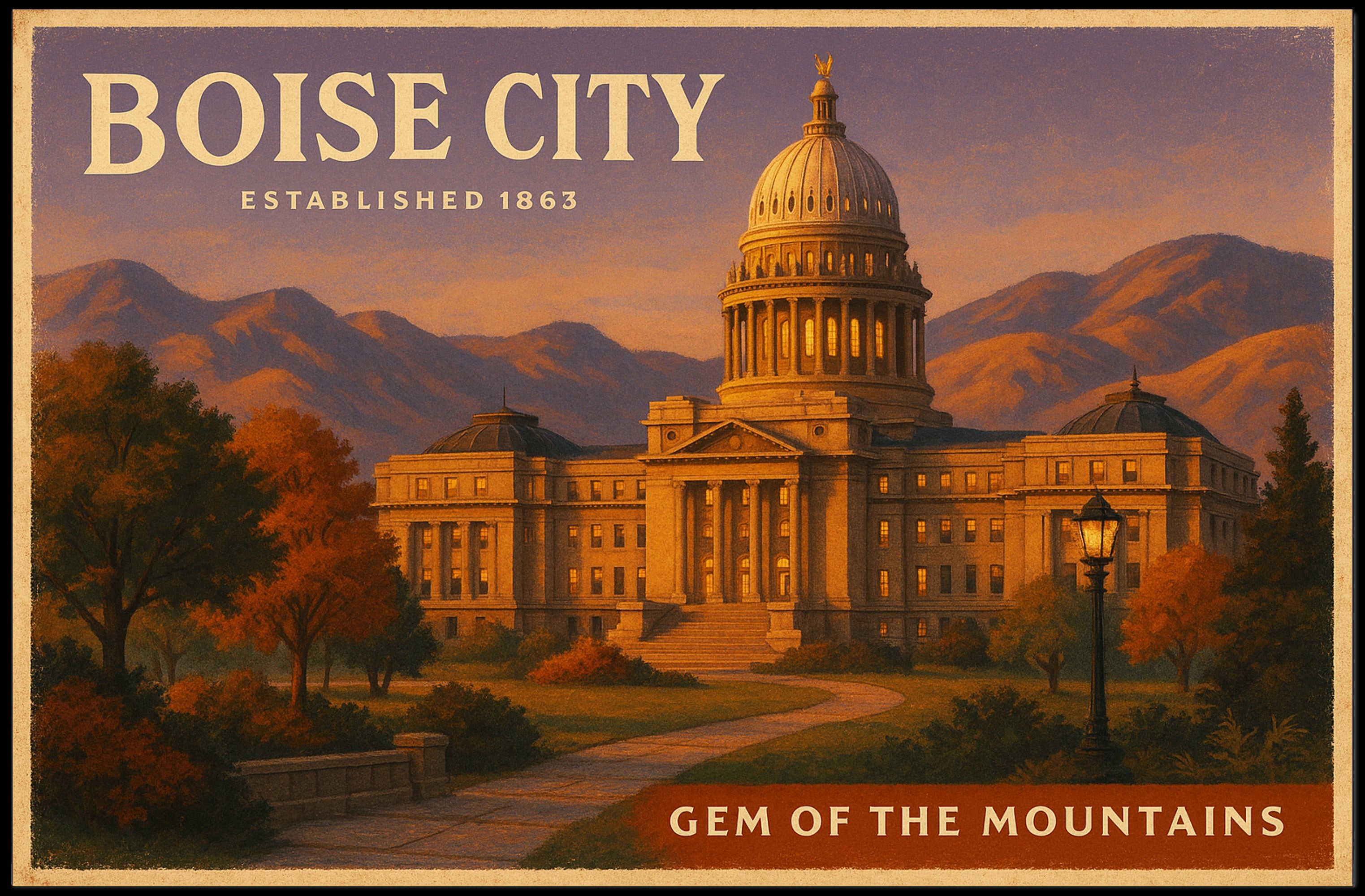 Boise City Gem of the Mountains Poster Art
