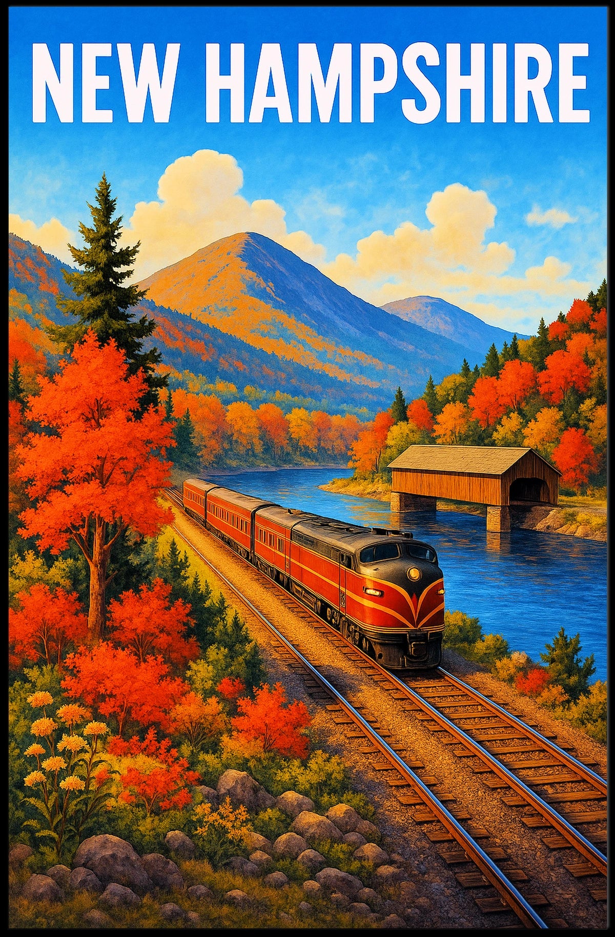 New Hampshire Autumn Train Journey Poster