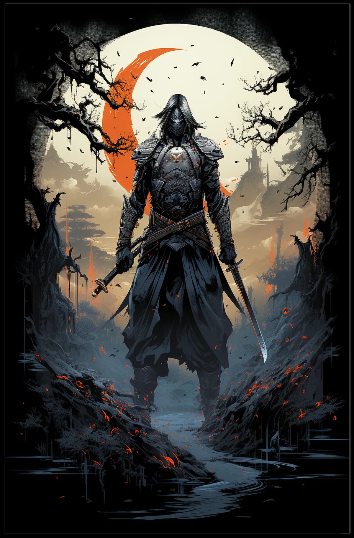 Shadow of the Samurai Poster Under the Eerie Glow Wall Art