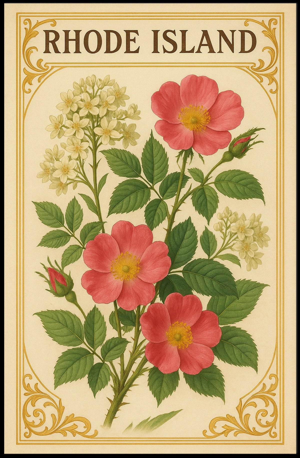 Rhode Island Floral Poster