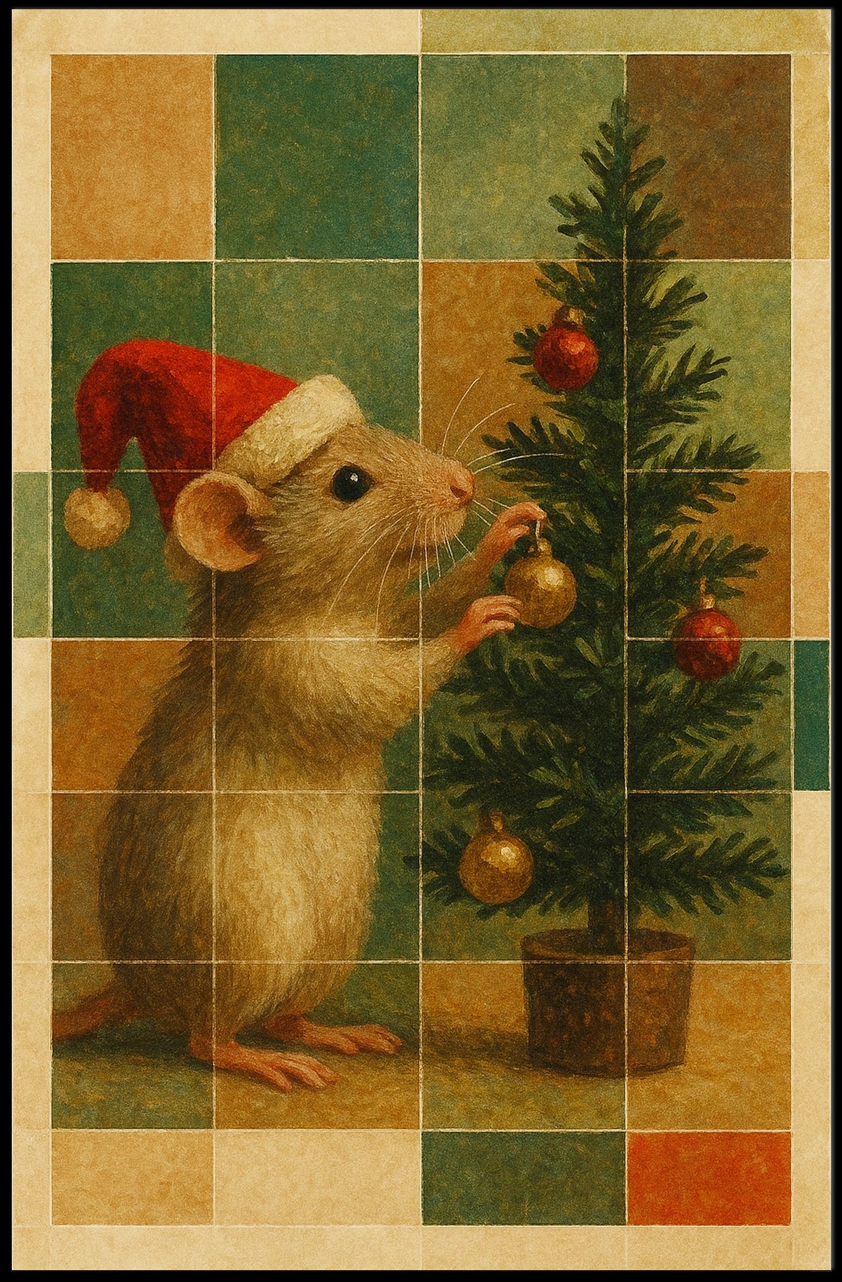 Festive Mouse and Christmas Tree Poster