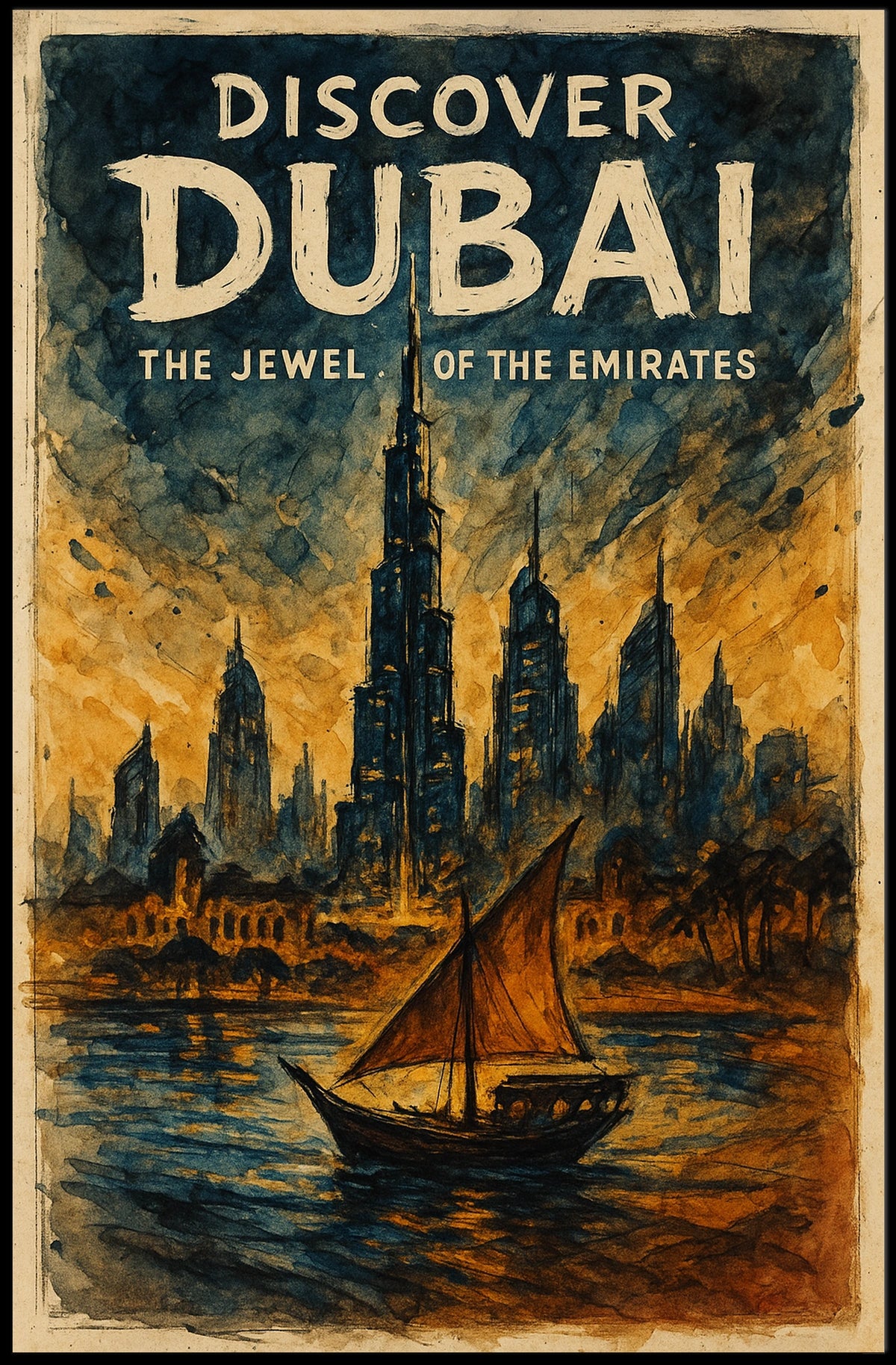 Dubai Skyline Poster Jewel of the Emirates for Home Decor