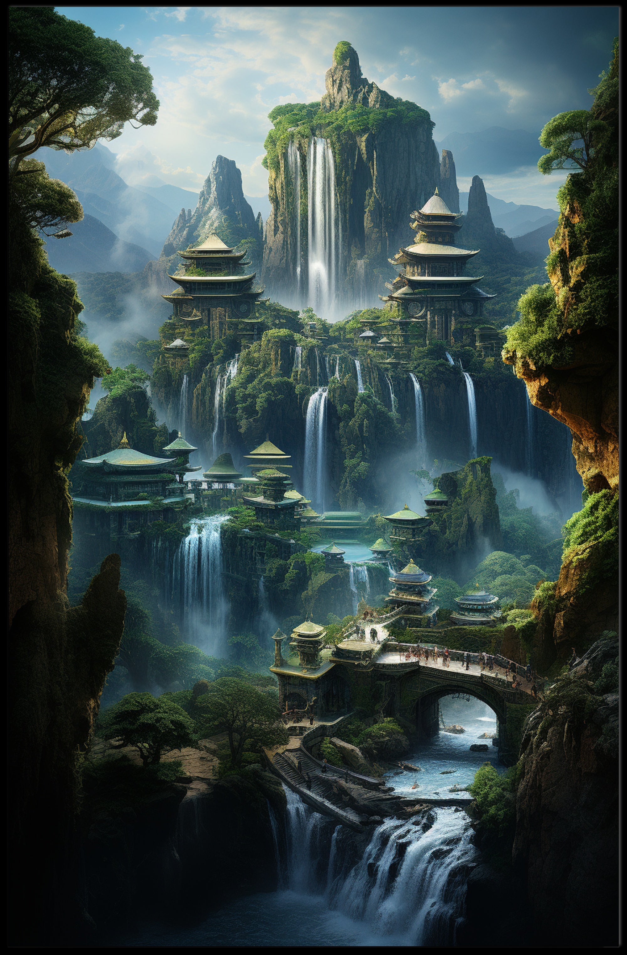 Enchanted Waterfall City Poster