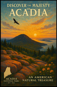 Acadia National Park Sunrise Scenic Vintage National Park Poster