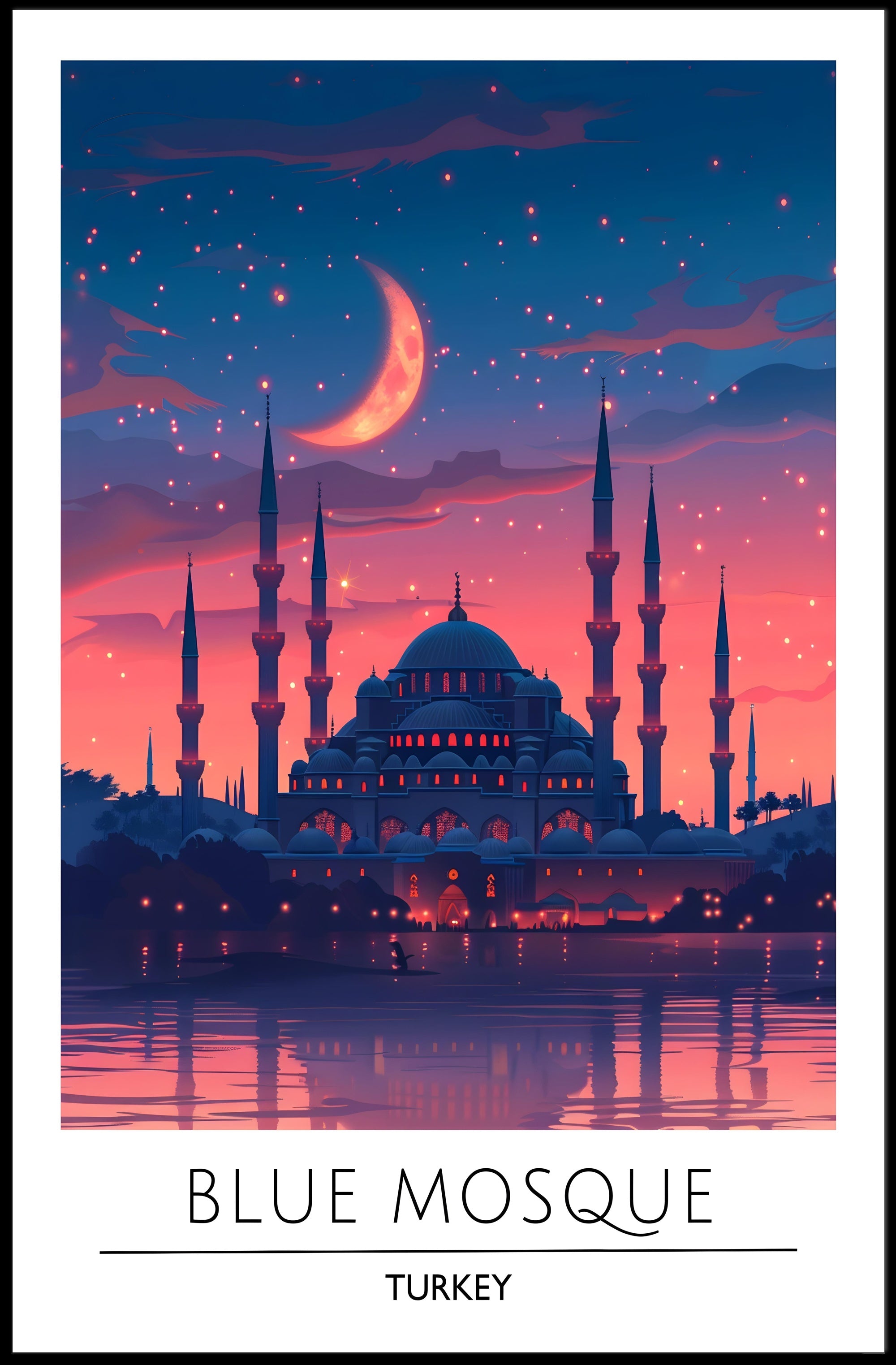 Blue Mosque Twilight Silhouette Cultural or Heritage Poster