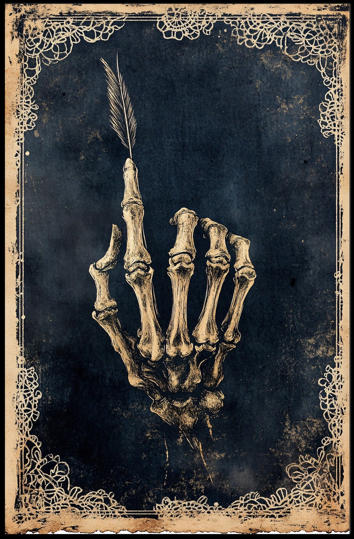 Skeletal Hand with Feather Artistic Abstract Poster