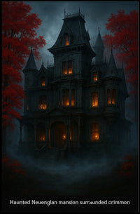 Haunted Victorian Mansion Gothic Art Photorealistic Vintage Collectors Dark Atmosphere New England Backdrop Poster