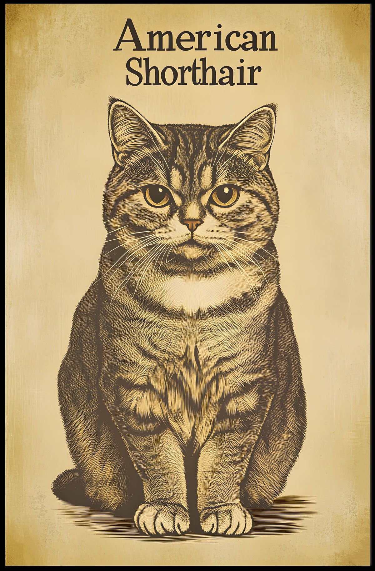 American Shorthair Cat Vintage Illustration Poster