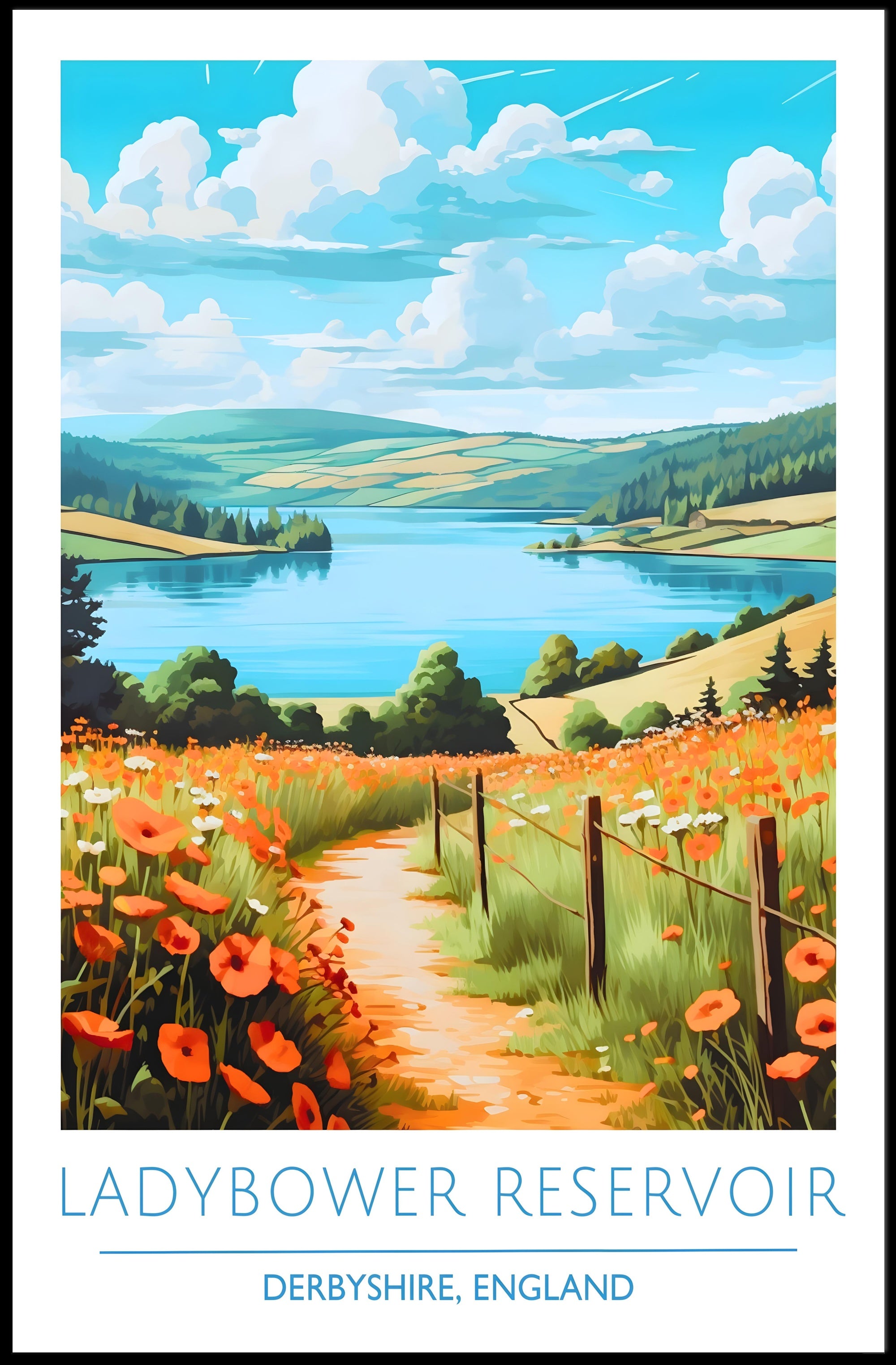 Ladybower Reservoir England Scenic Travel Poster