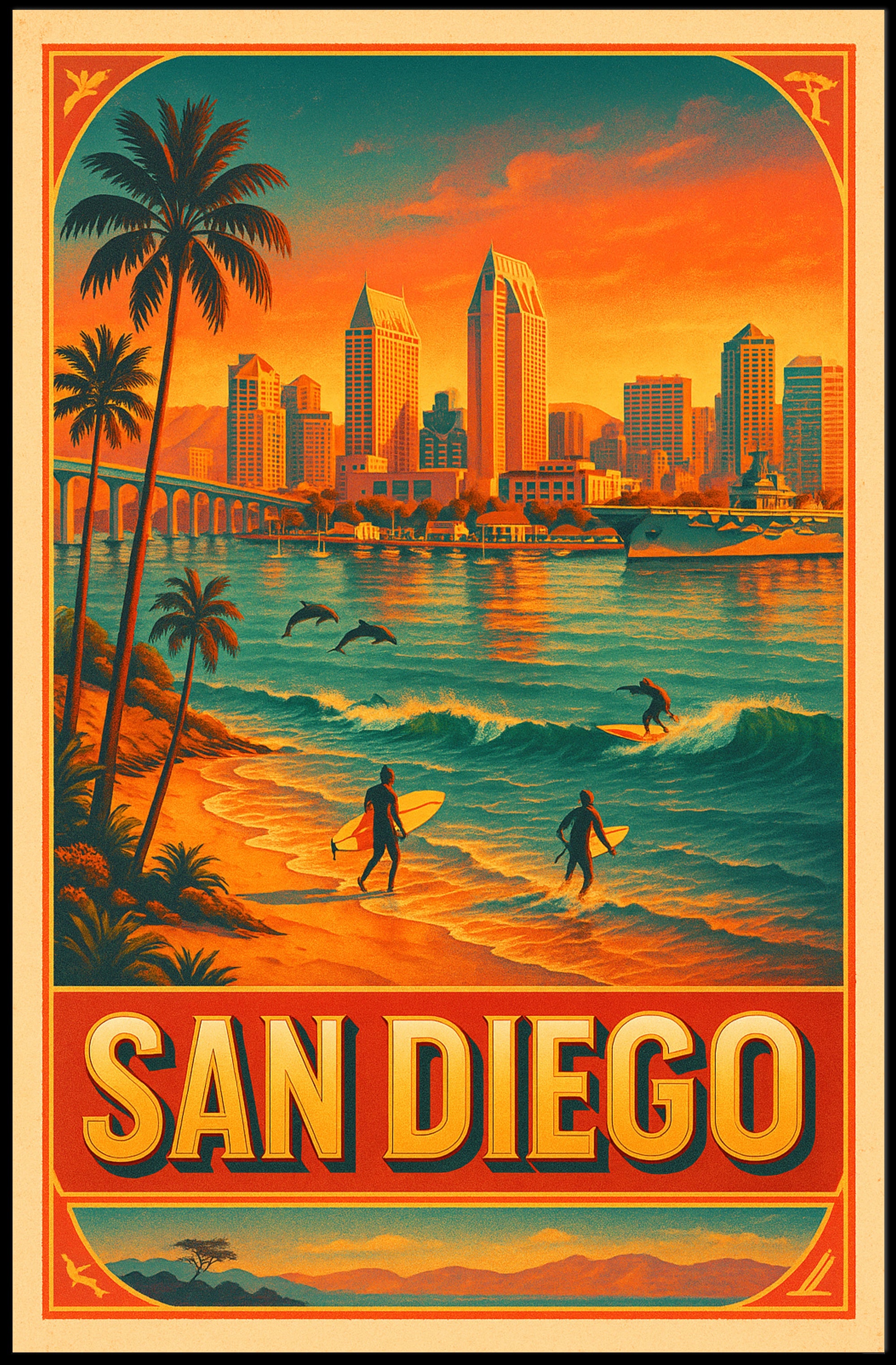 San Diego Surfscape Poster Coastal Wall Art Print