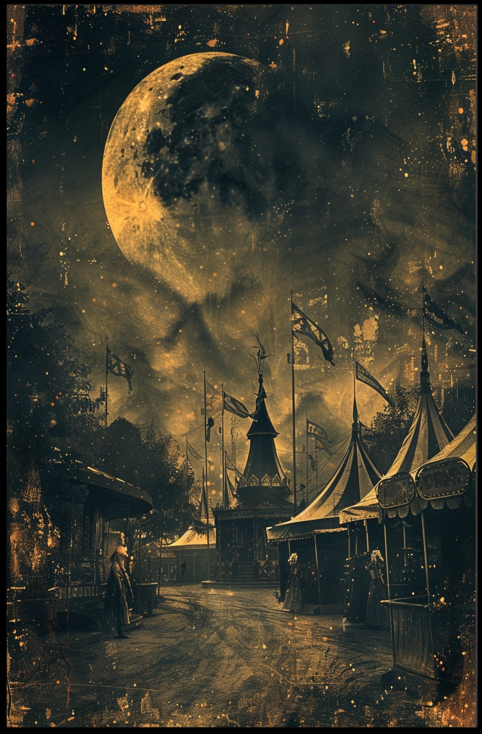 Vintage Carnival Moonlit Scene Under Gothic Artistic Poster PosterGoat