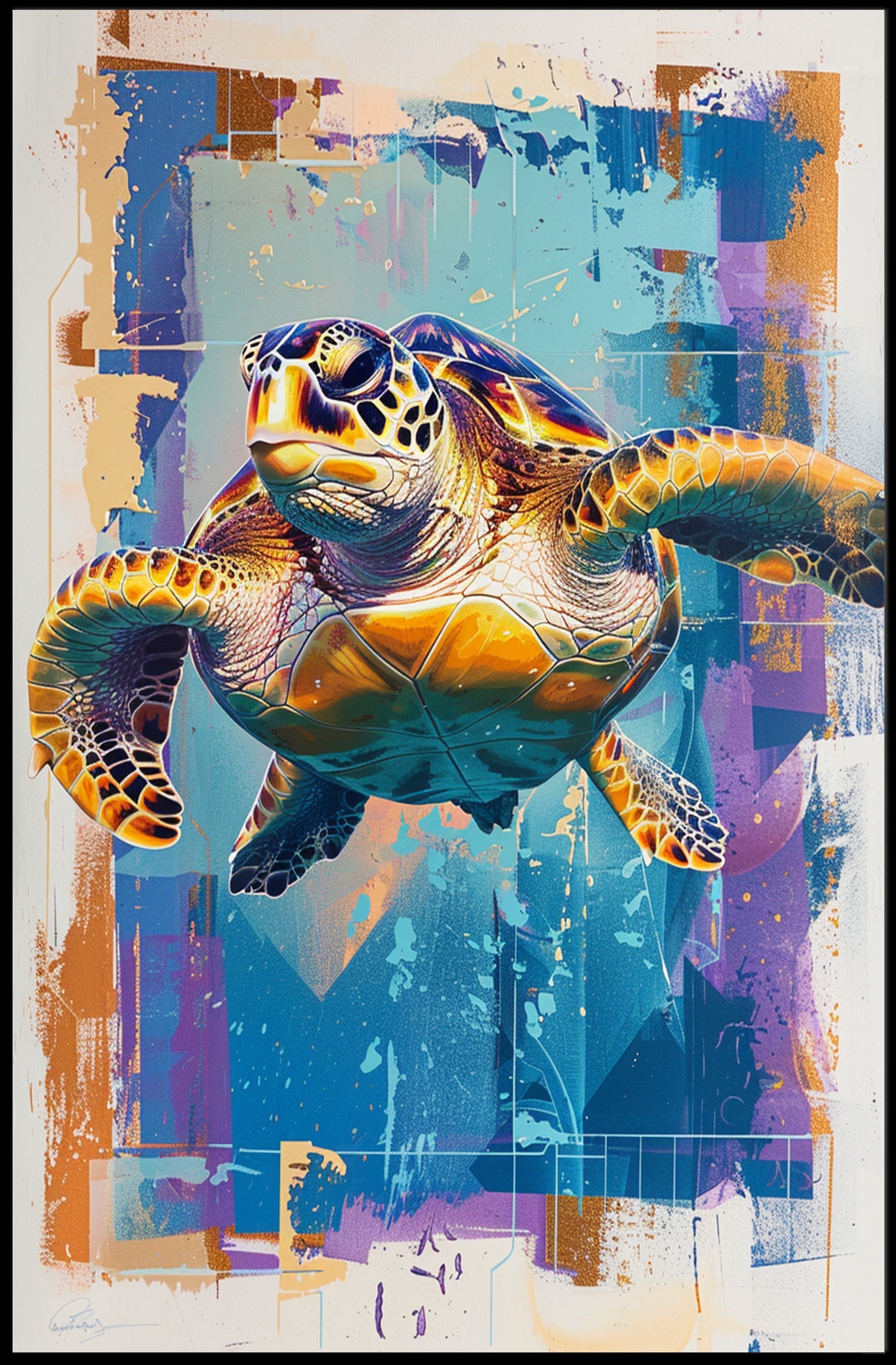 Vibrant Sea Turtle Art Print Poster for Home Decor PosterGoat