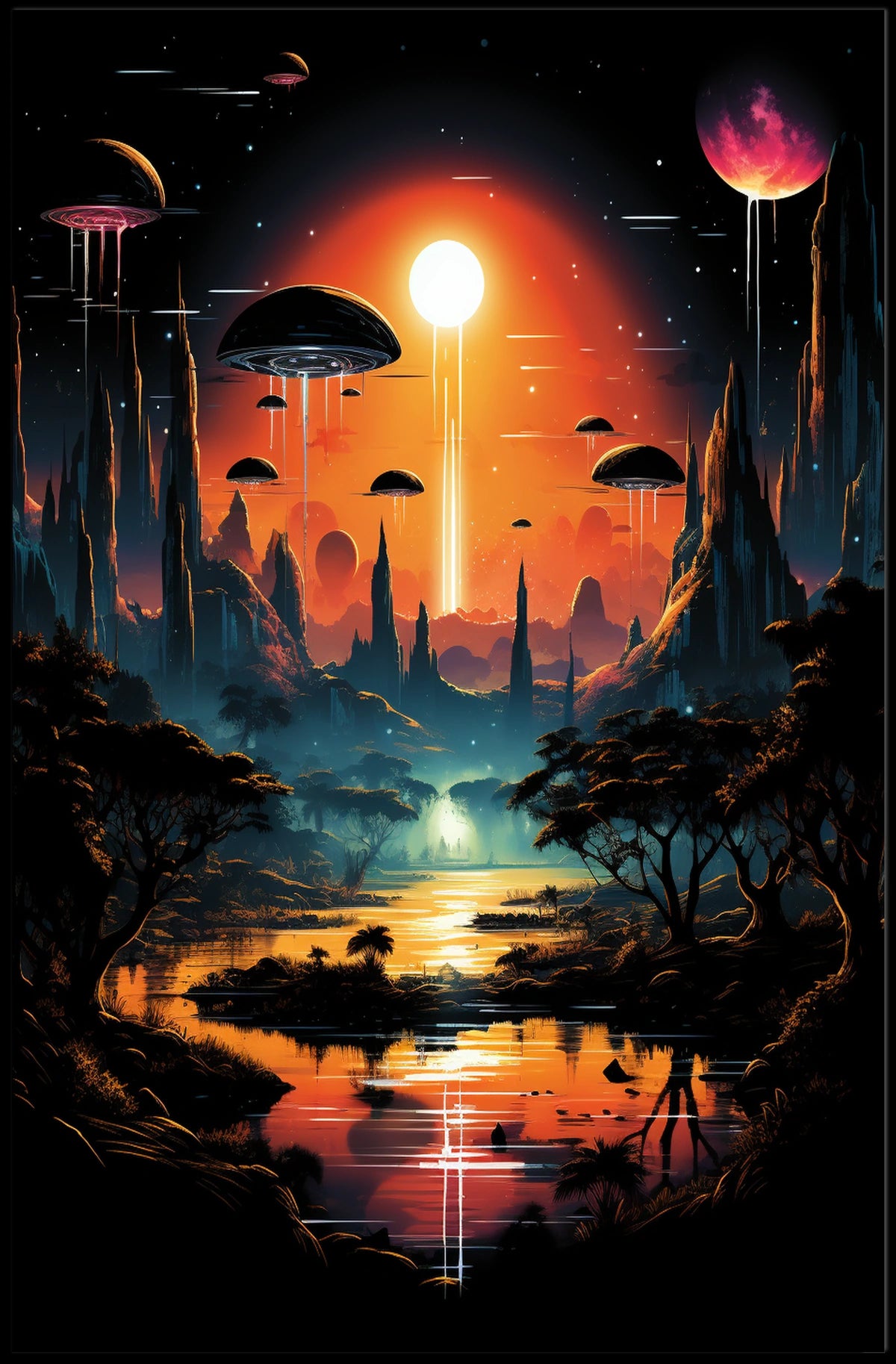 Alien Landscape At Sunset Poster