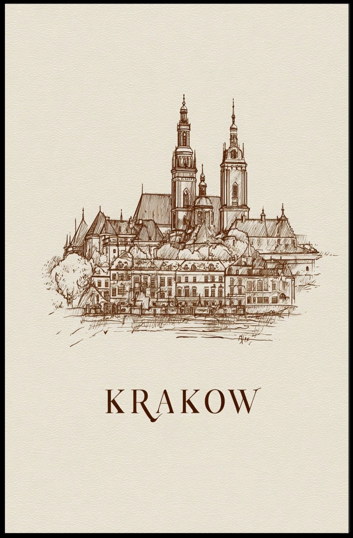 Krakow Architectural Sketch Poster