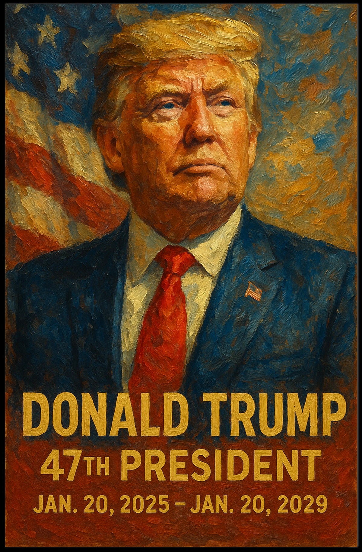 Donald Trump Leadership Portrait Expressionism Digital Painting American Flag Backdrop Poster