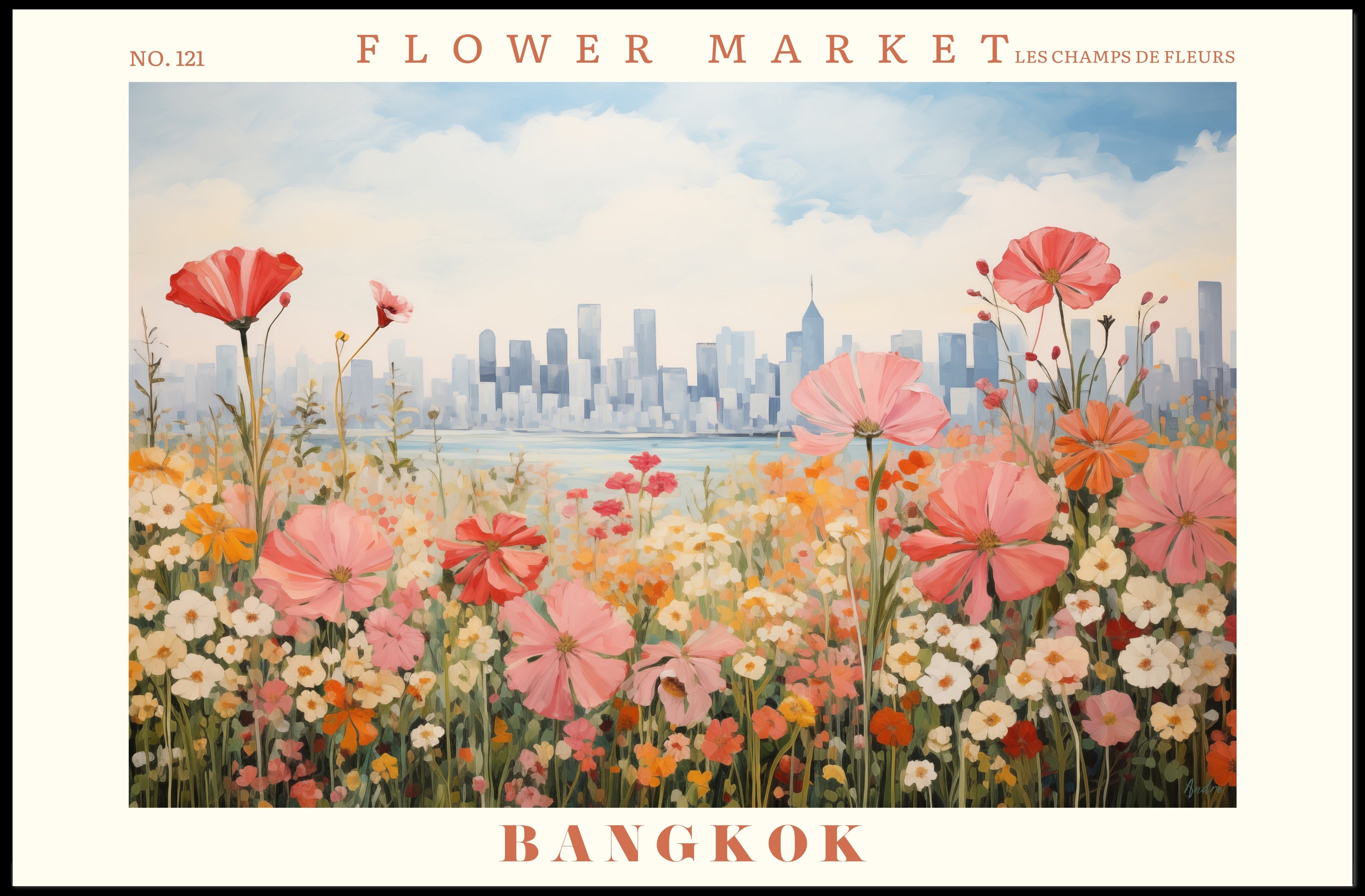 Bangkok Flower Market Artistic Urban Cityscape Poster