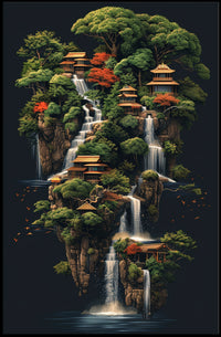 Serenity Sky Watercolor Surrealism Cliffside Retreat Poster