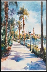 Serene Riverside Promenade Poster PosterGoat