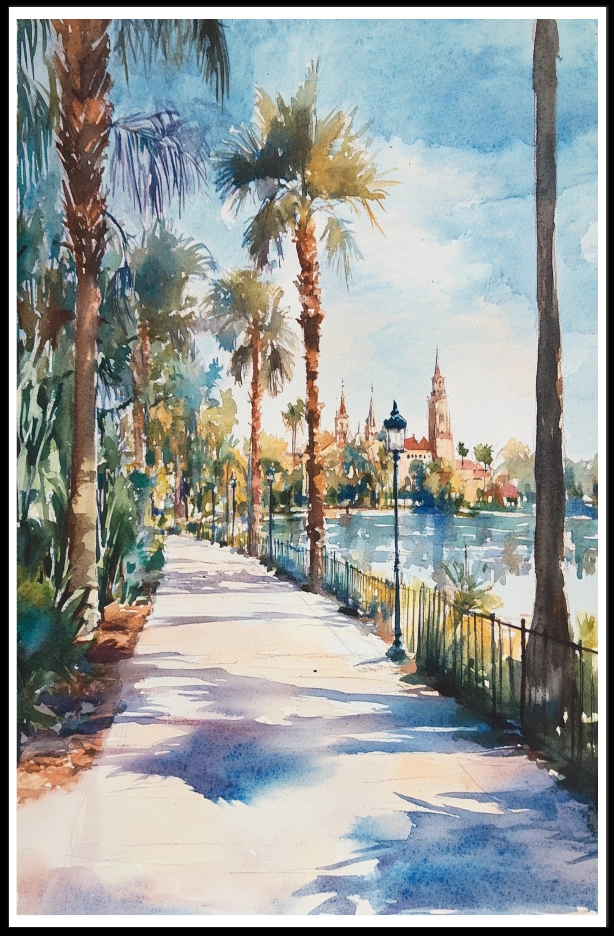 Serene Riverside Promenade Poster PosterGoat