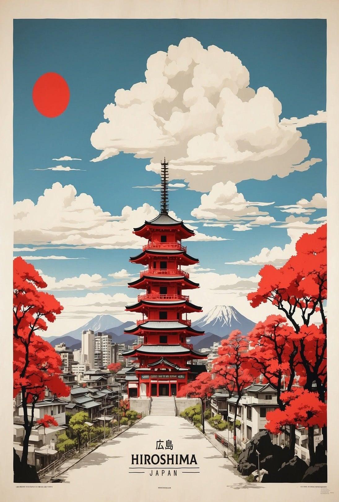 Hiroshima Vintage Travel Poster in Japanese Aesthetic
