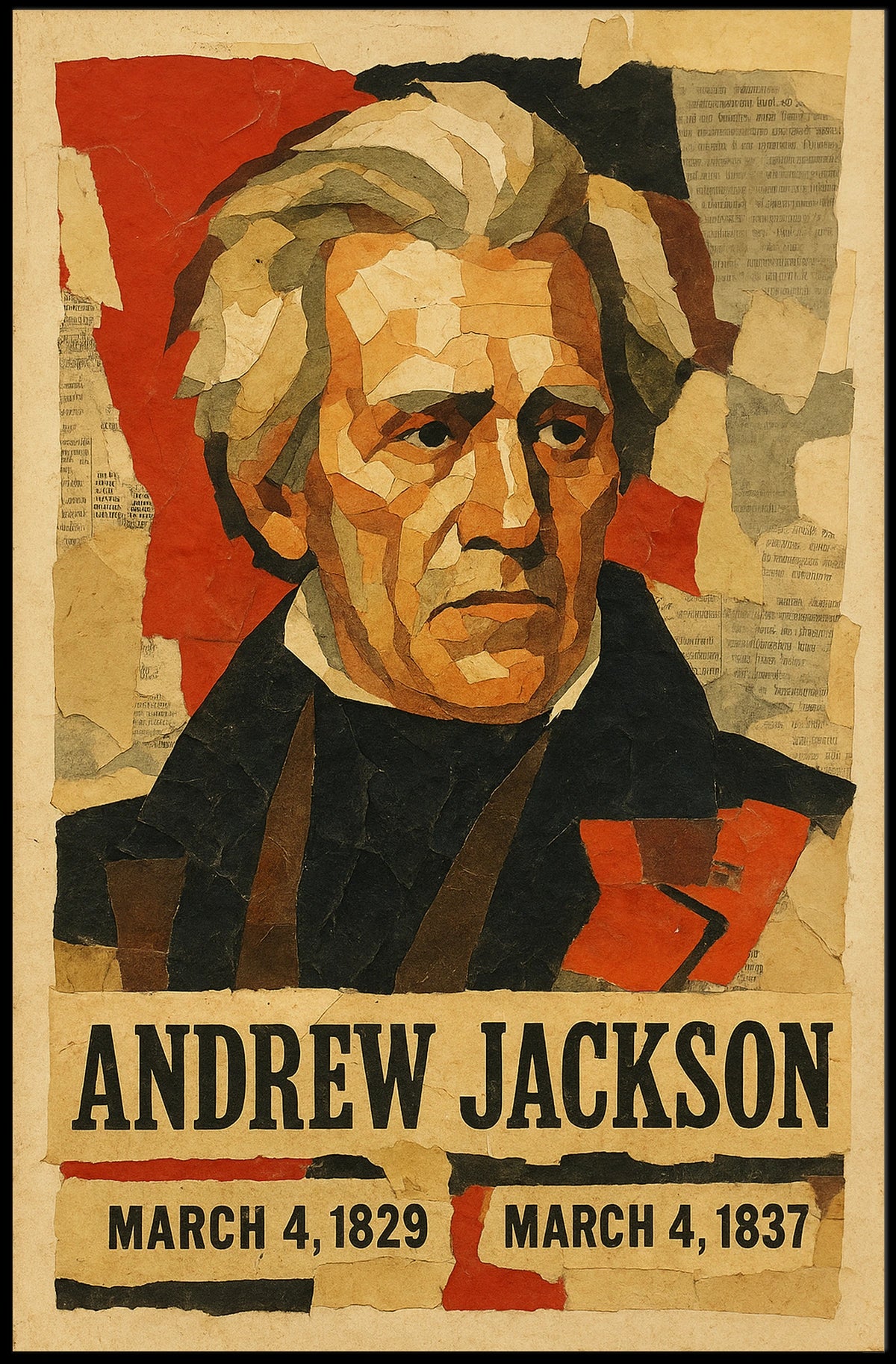 Andrew Jackson 7th President of the United States Layered paper Collage Poster