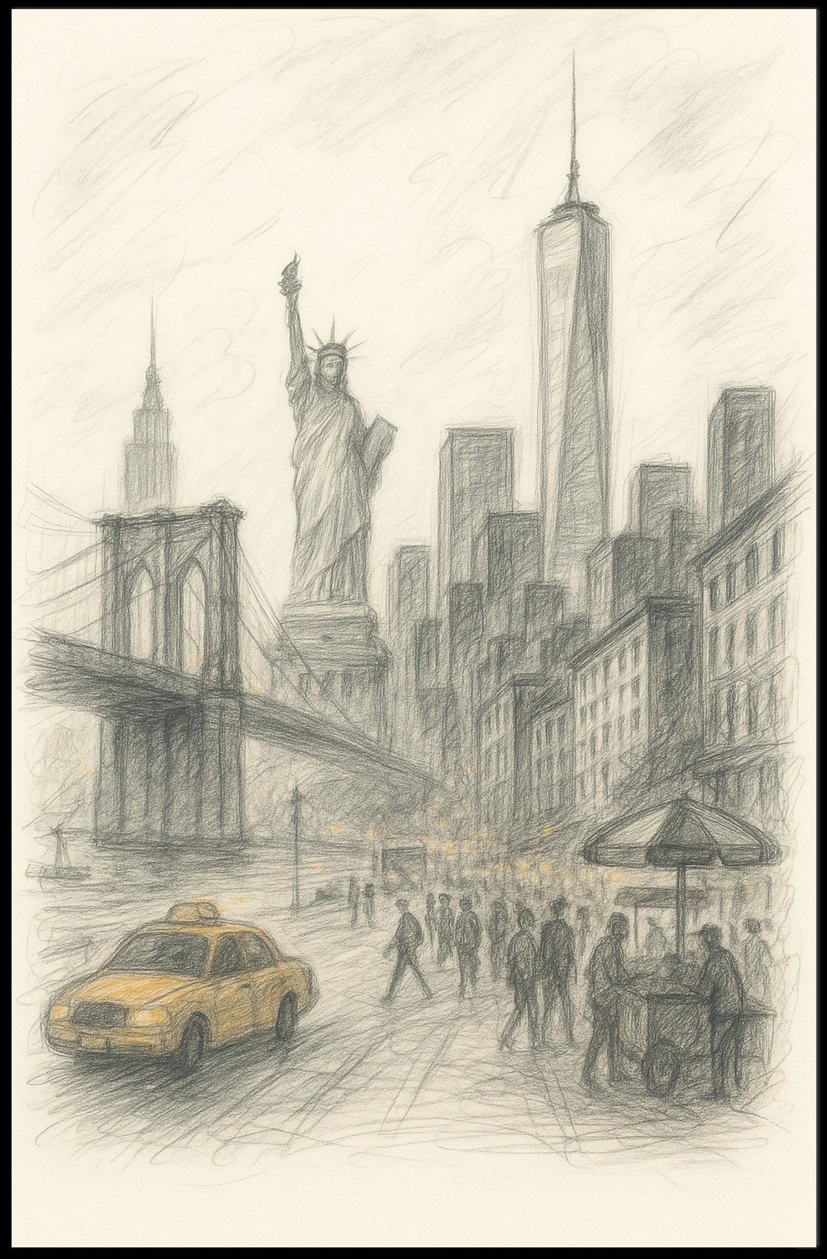 New York City Sketch Poster Iconic Landmarks Home Decor