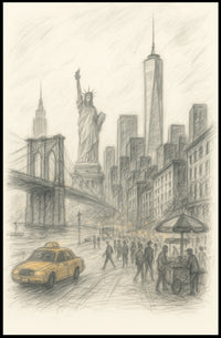 New York City Sketch Poster Iconic Landmarks Home Decor