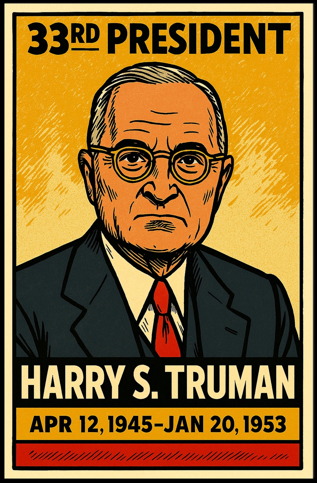 Harry S. Truman 33rd President of the United States Inked Comic Style Poster