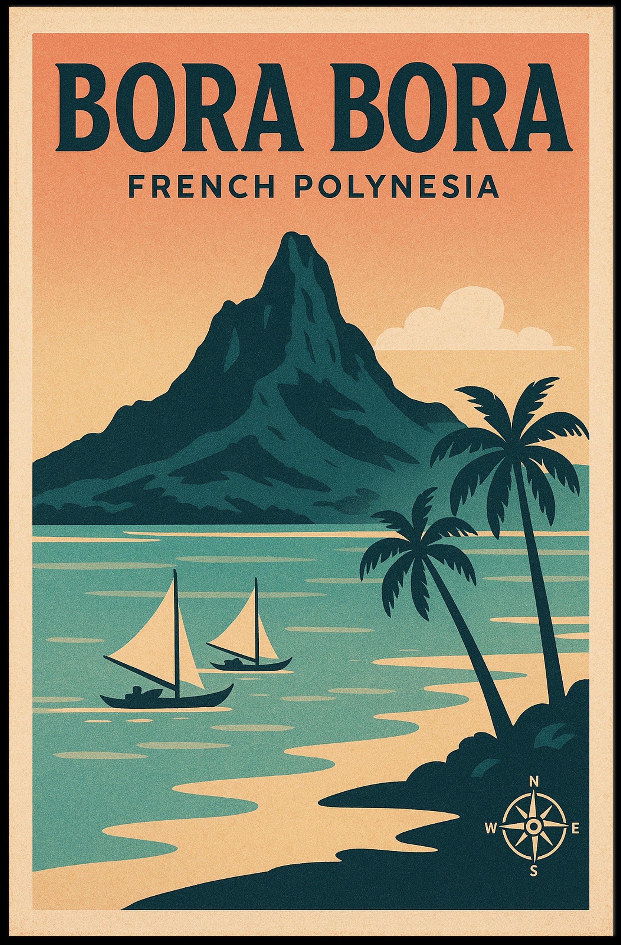 Bora Bora Vintage Travel Art, Tropical Paradise Travel Poster PosterGoat