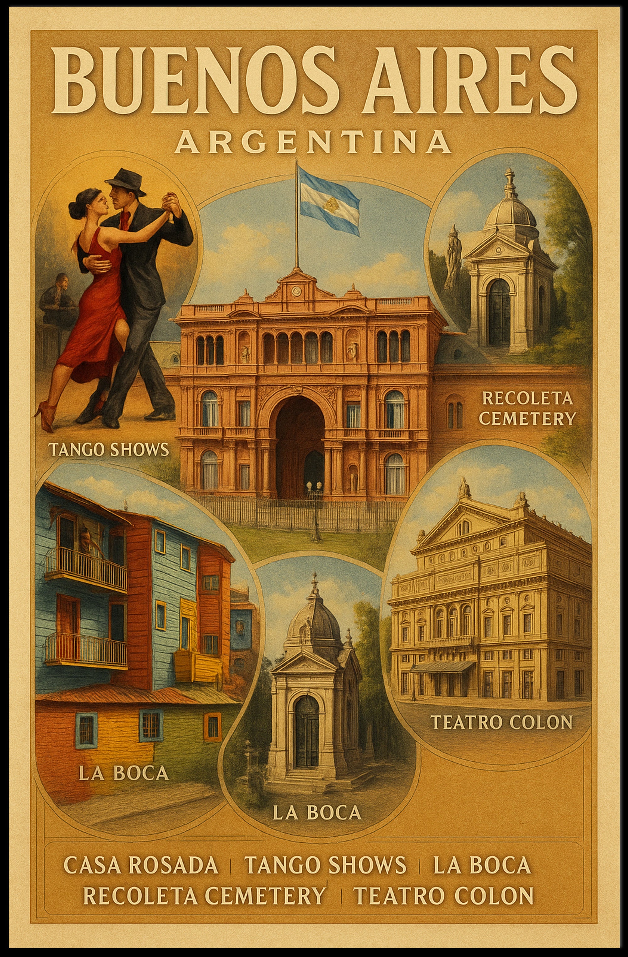 Buenos Aires Vintage Travel Poster Wall Art PosterGoat