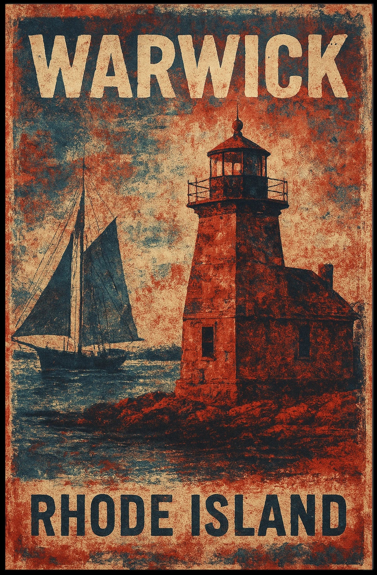 Vintage Maritime Lighthouse Rhode Island Nostalgic Poster