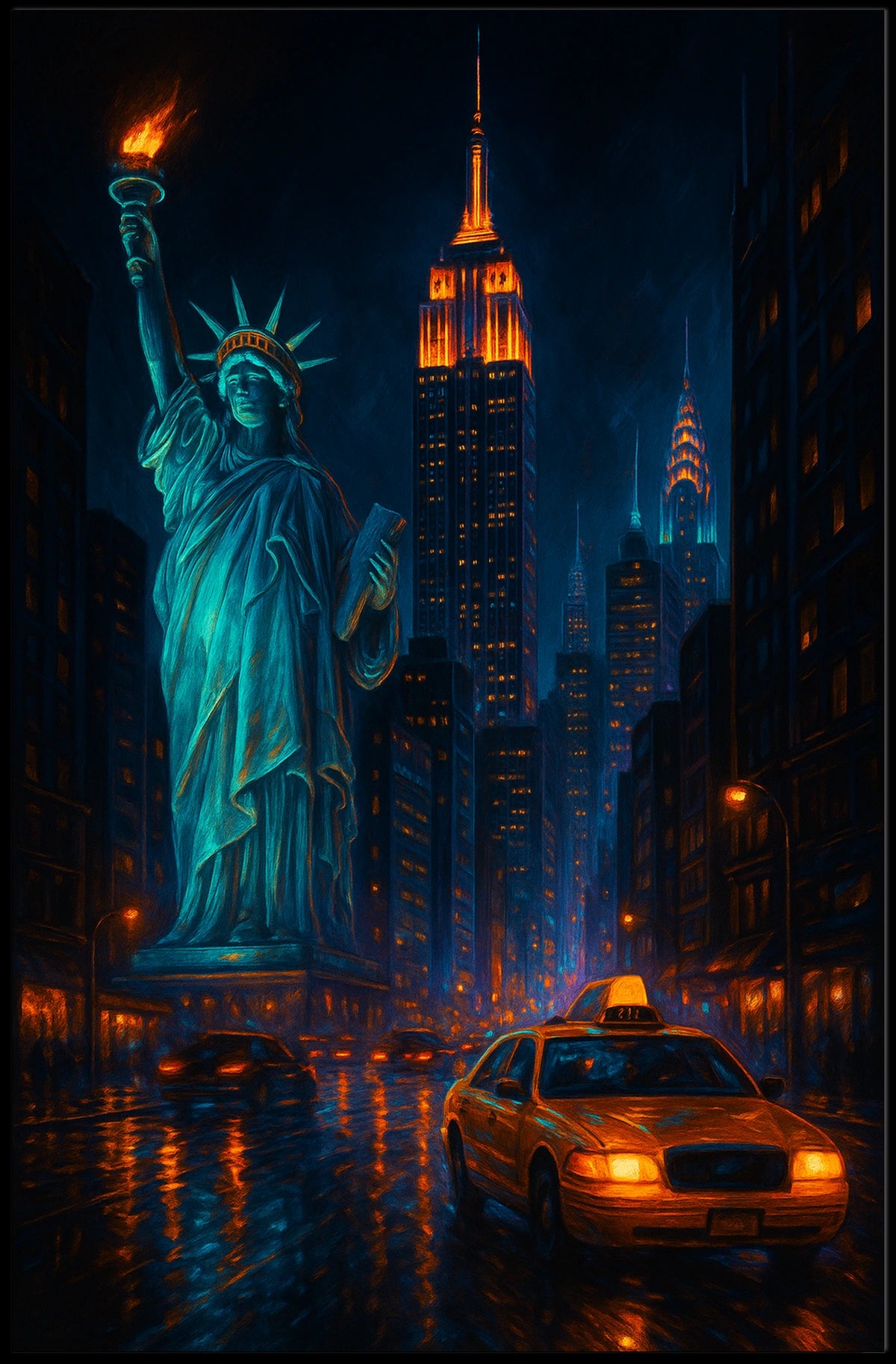 New York City Nightscape Skyline Poster Modern Wall Art