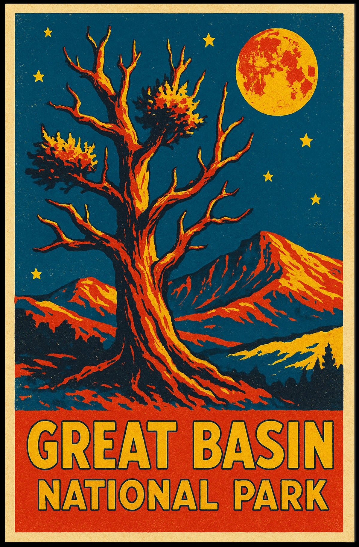 Great Basin Night Sky Vintage Travel Poster