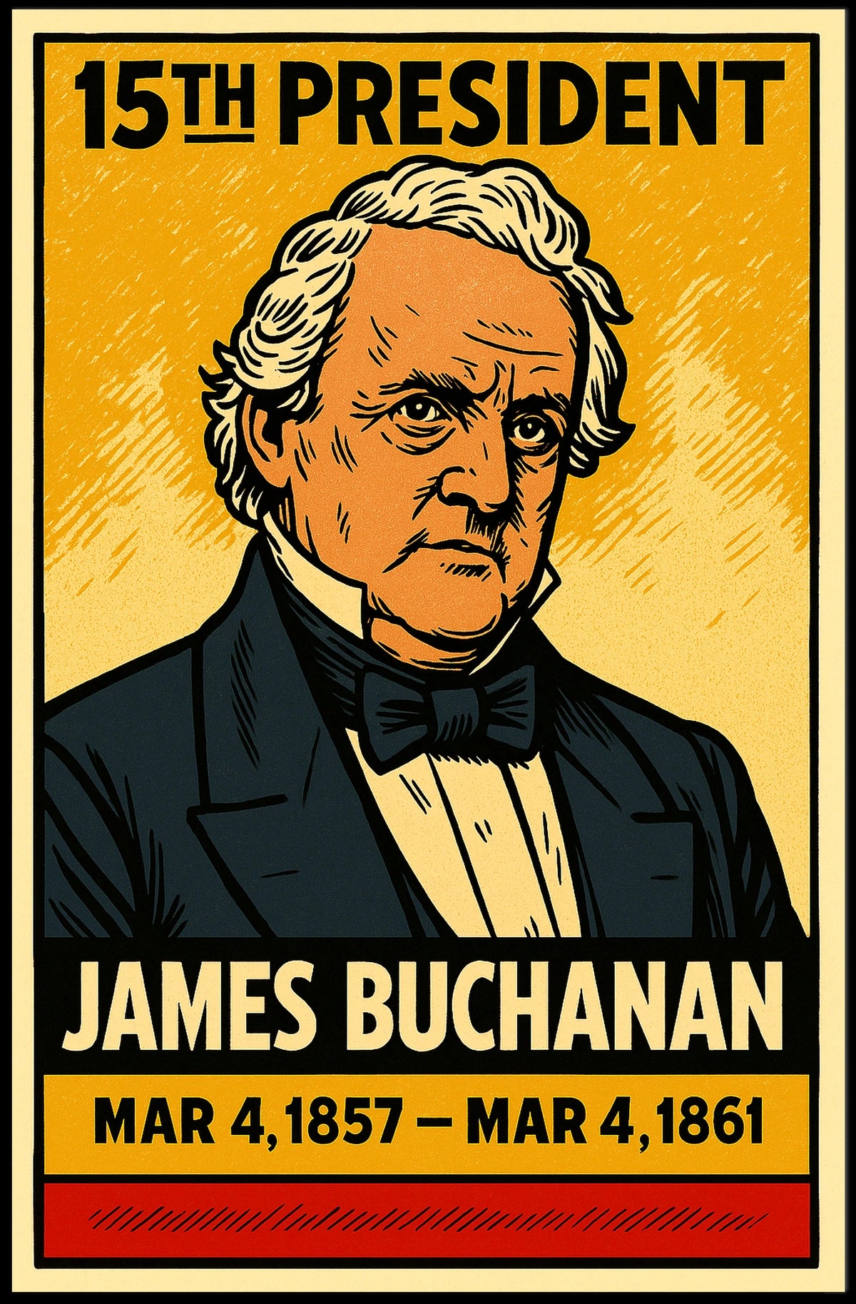 James Buchanan 15th President of the United States Inked Comic Style Poster