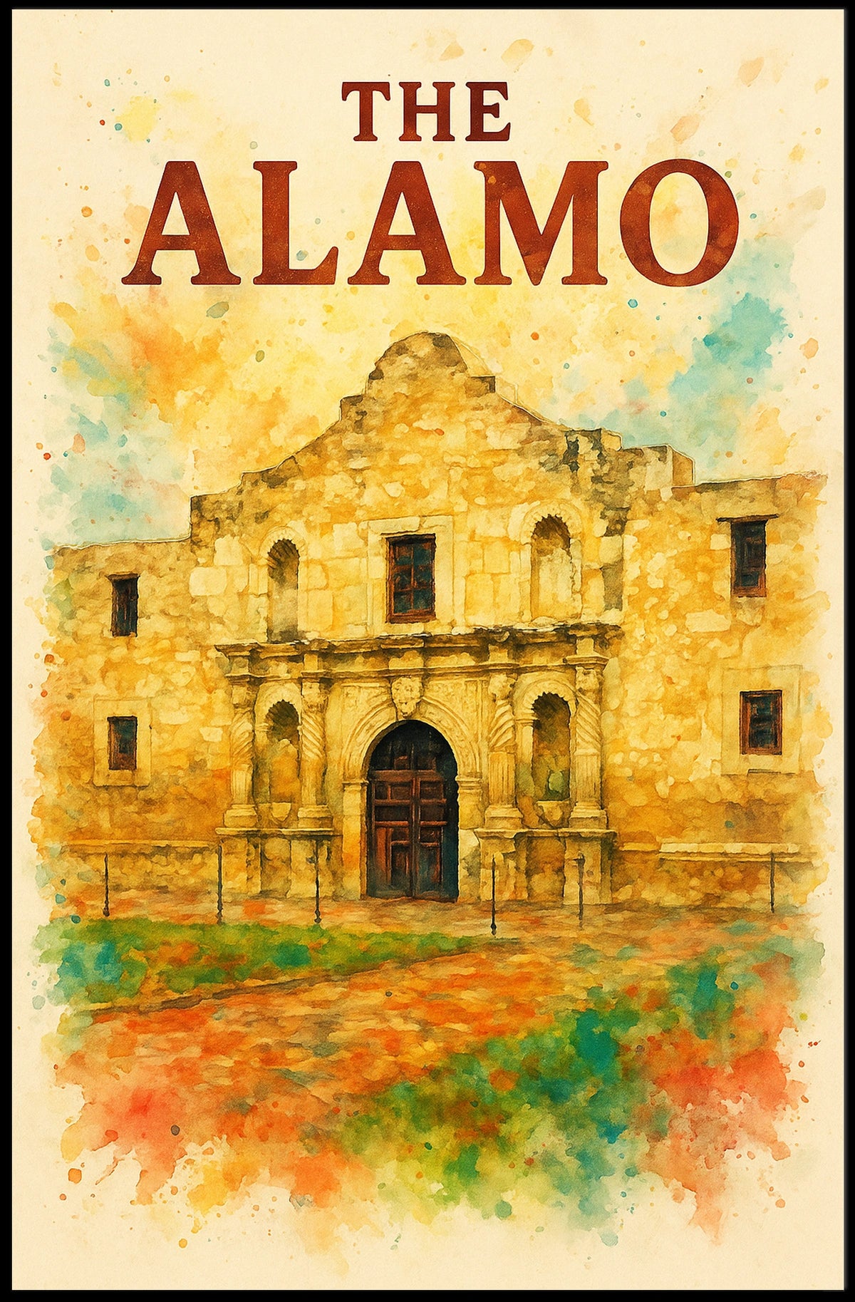 Alamo Watercolor Poster: Historic Texas Revolution Art