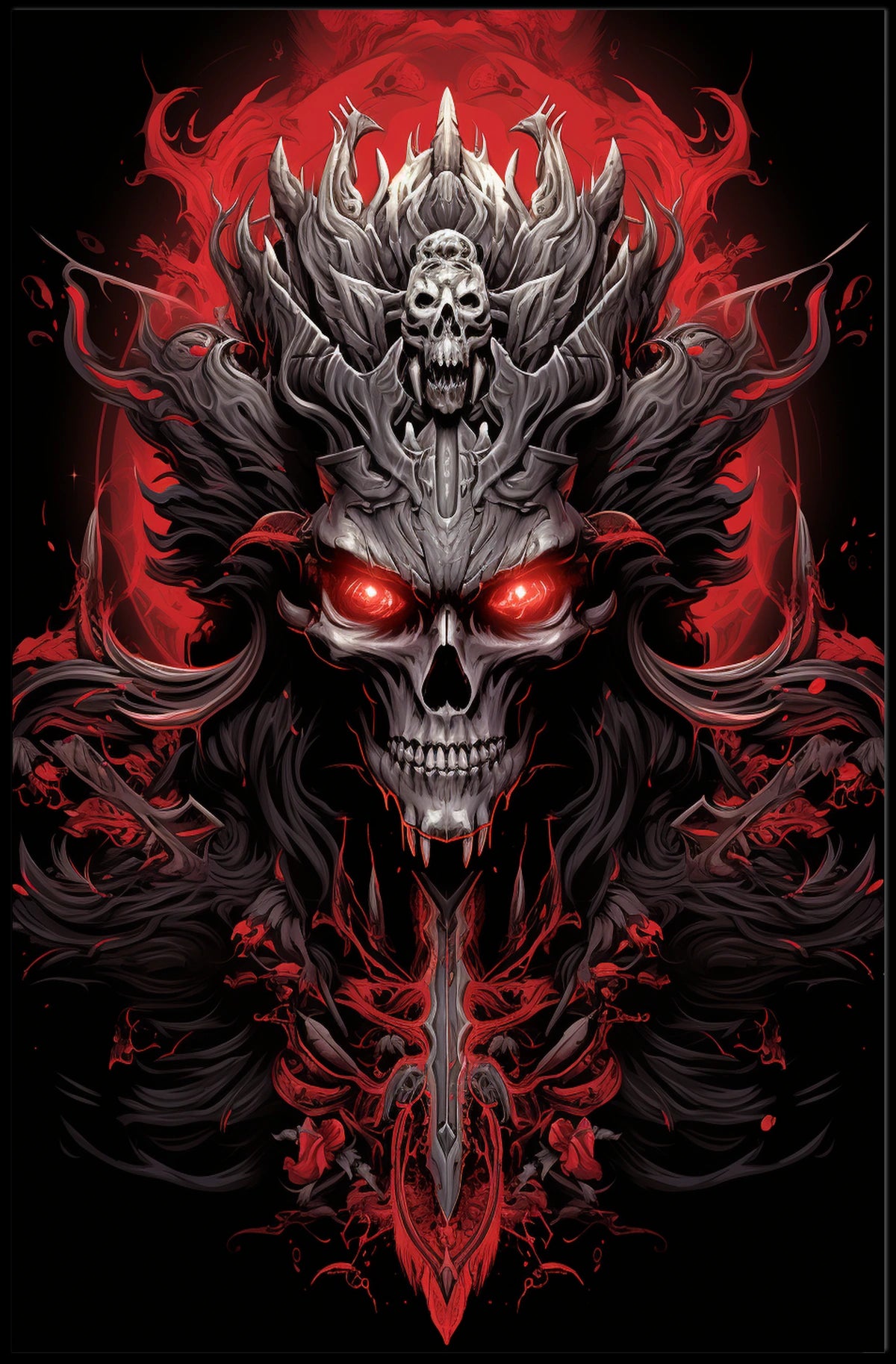Skull with Horns Fantasy Gothic Art Poster