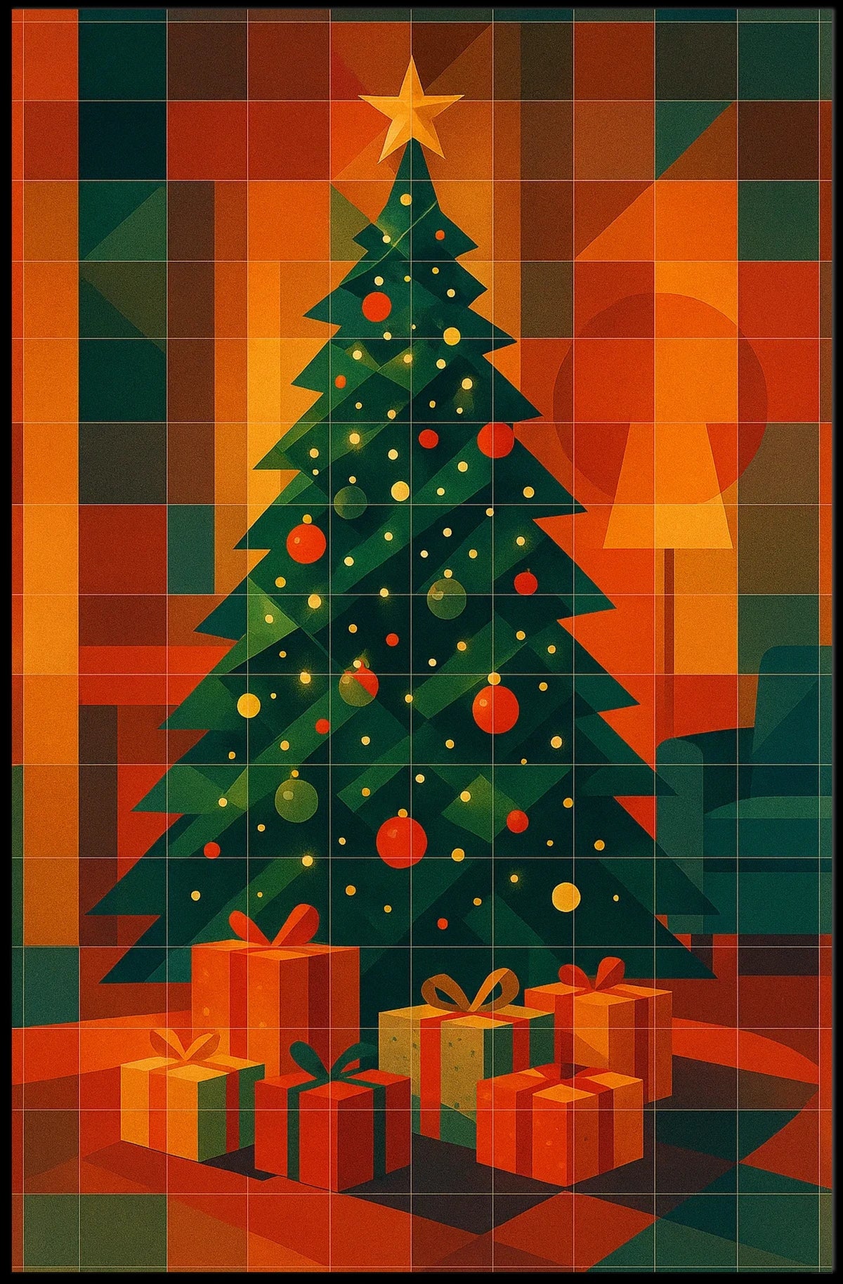 Geometric Holiday Landscape Art For Living Room Poster
