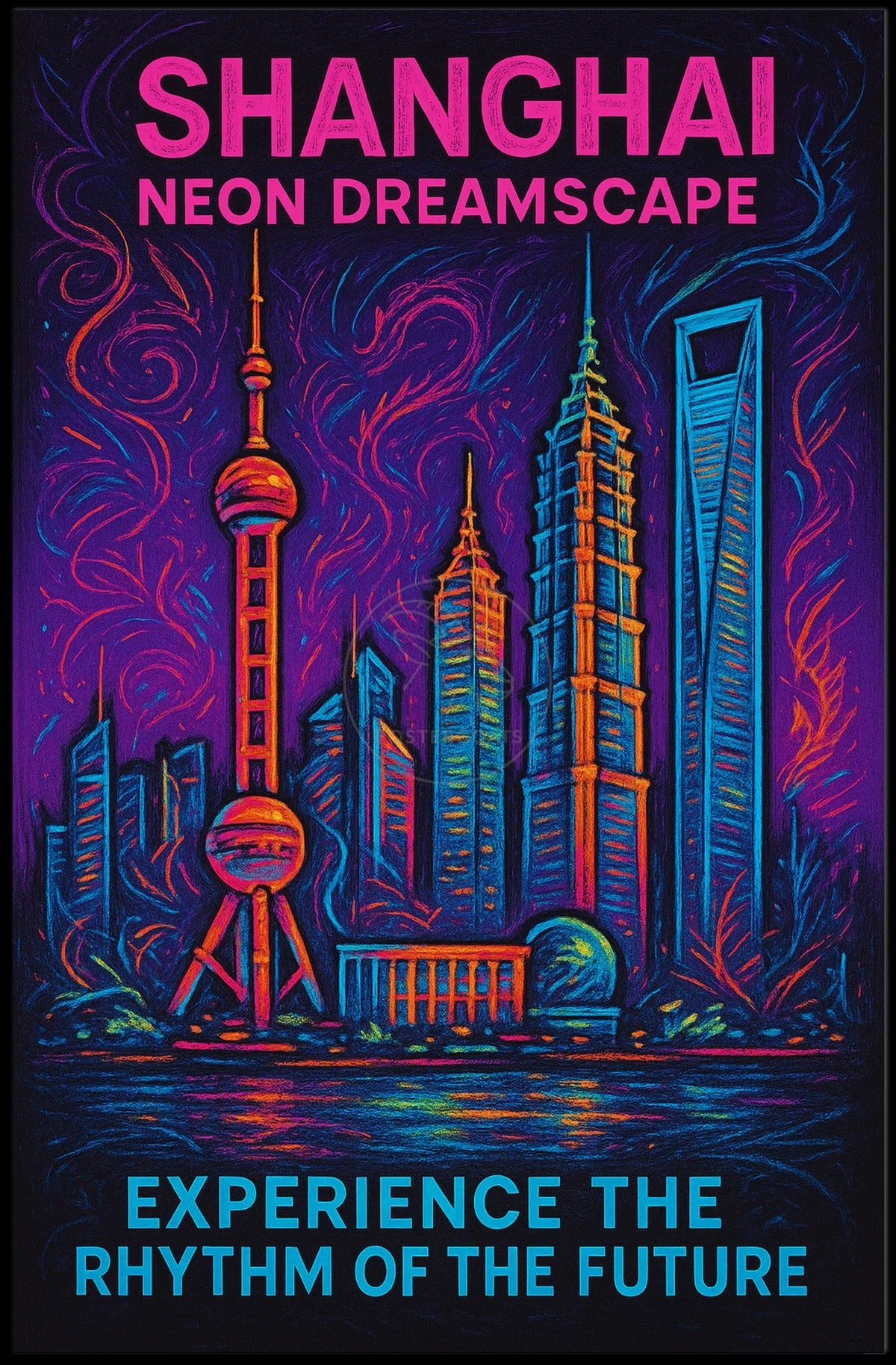 Shanghai Neon Skyline: Captivating Futuristic Sci-Fi Poster